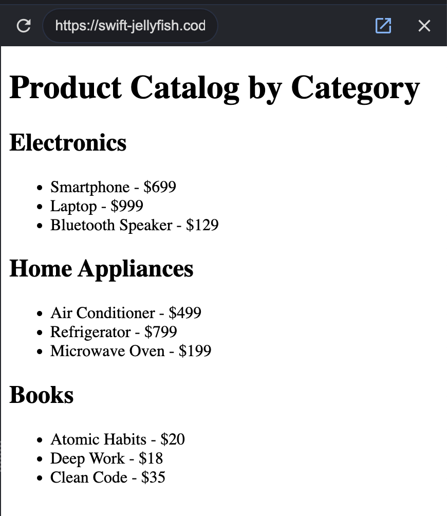 Display a product catalog with categories in Build with Django Web