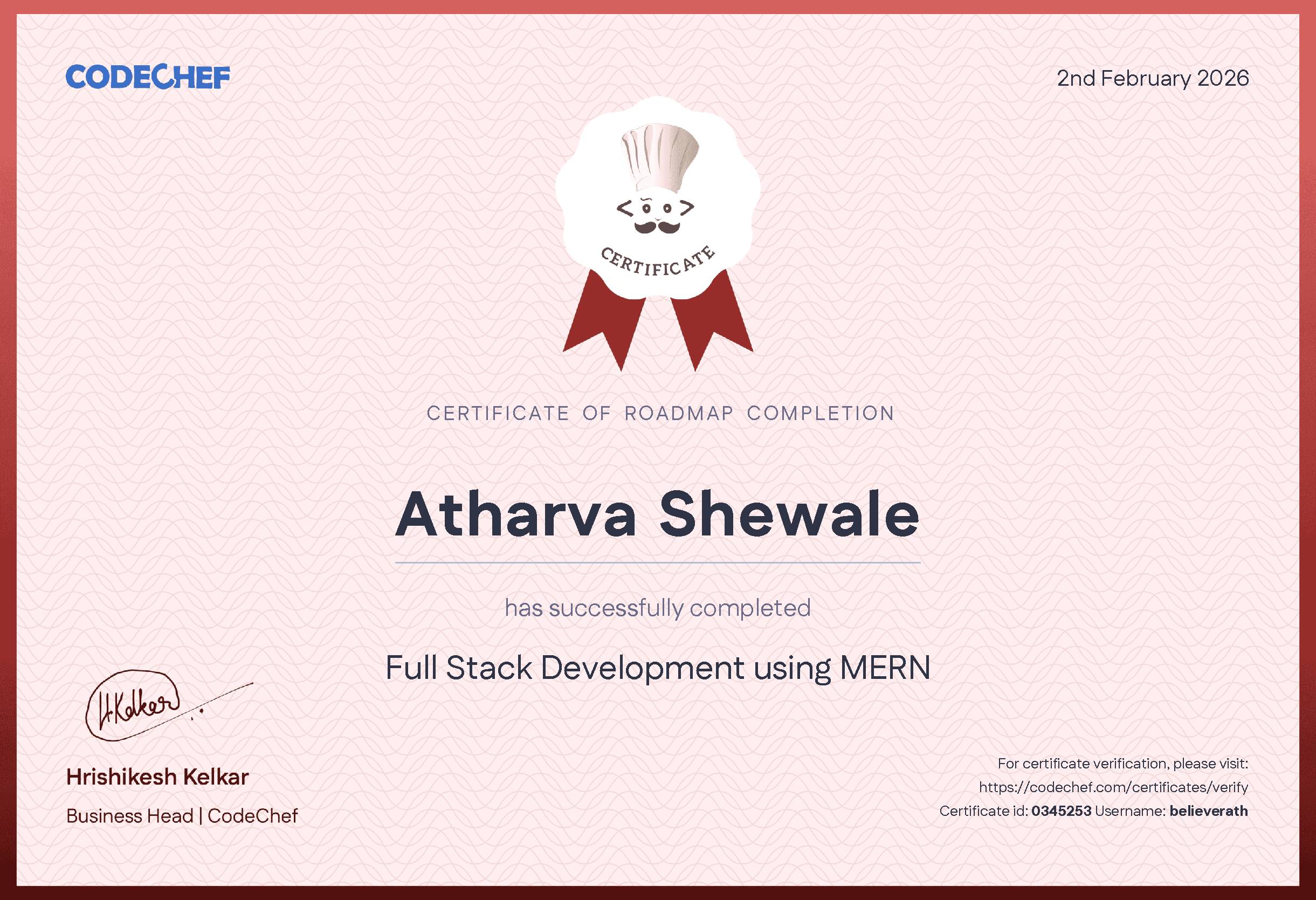 Awarded to Atharva Shewale