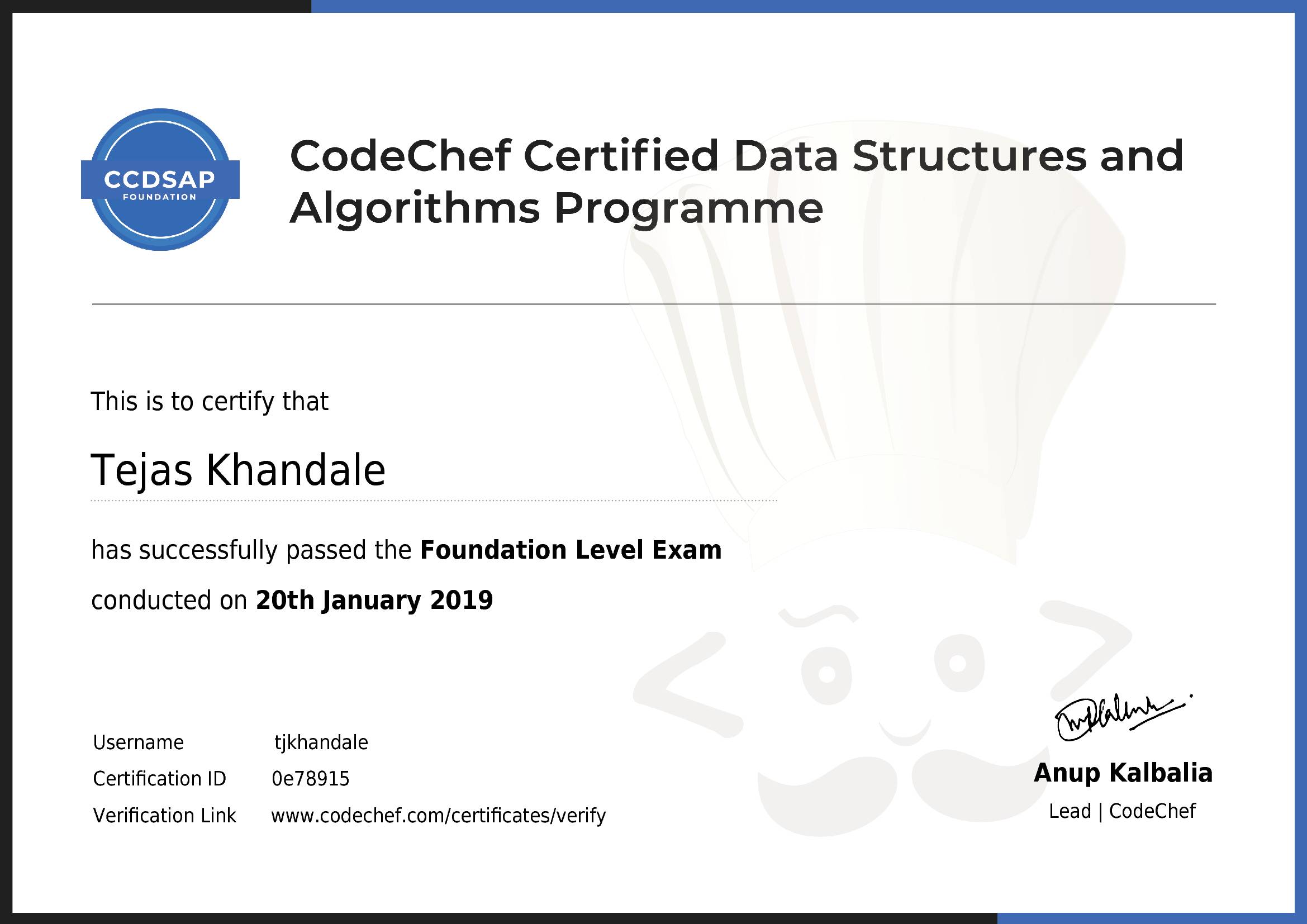 Awarded to Tejas Khandale