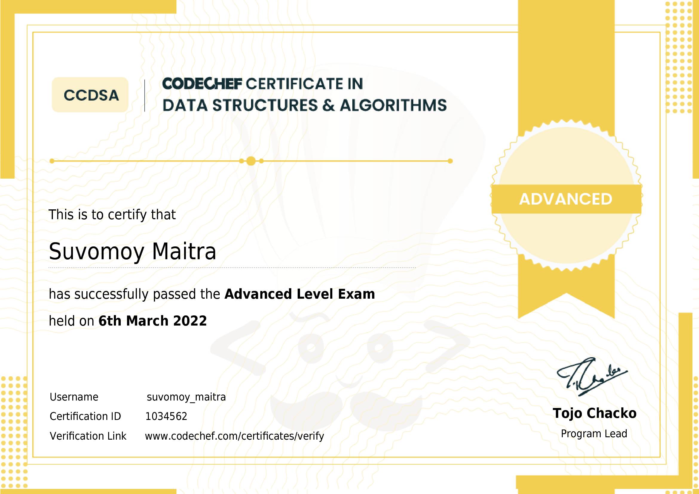 Awarded to Suvomoy Maitra