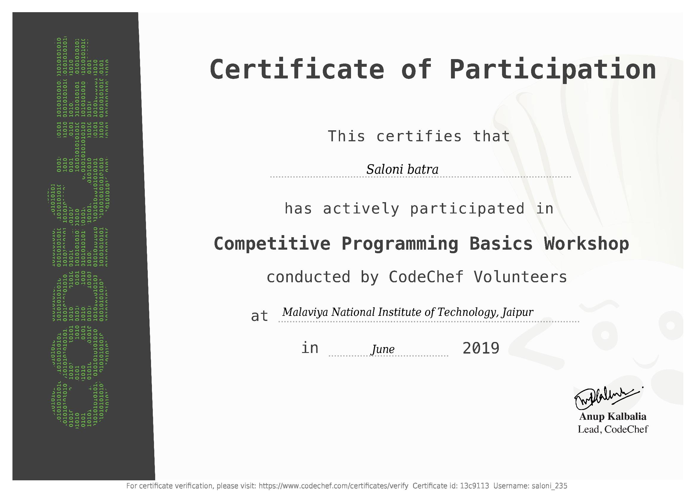 Awarded to Saloni batra