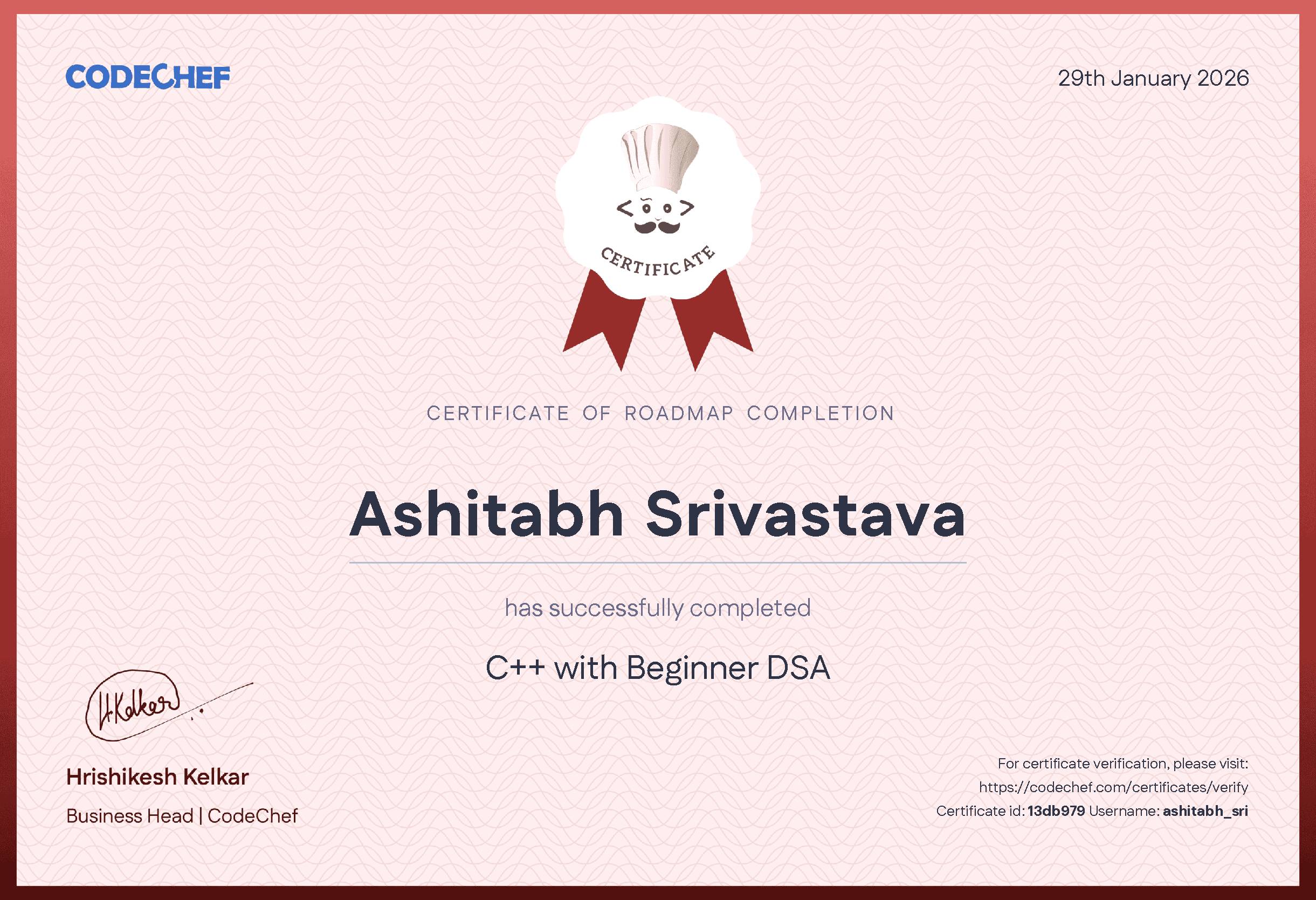 Awarded to Ashitabh Srivastava