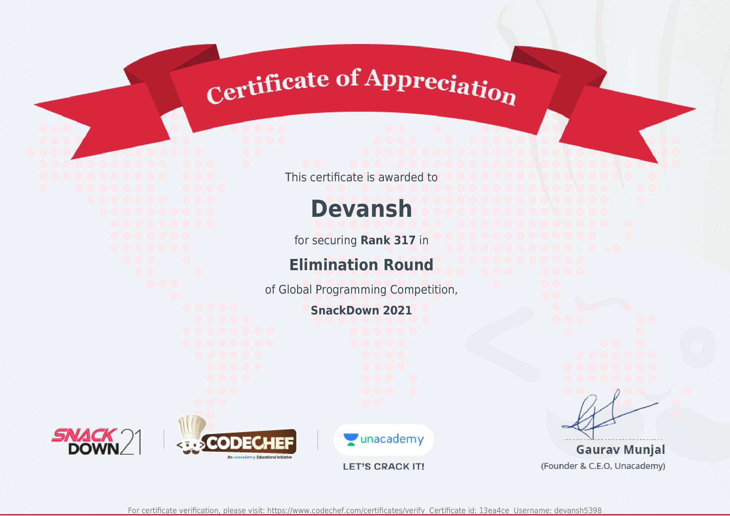 Awarded to Devansh