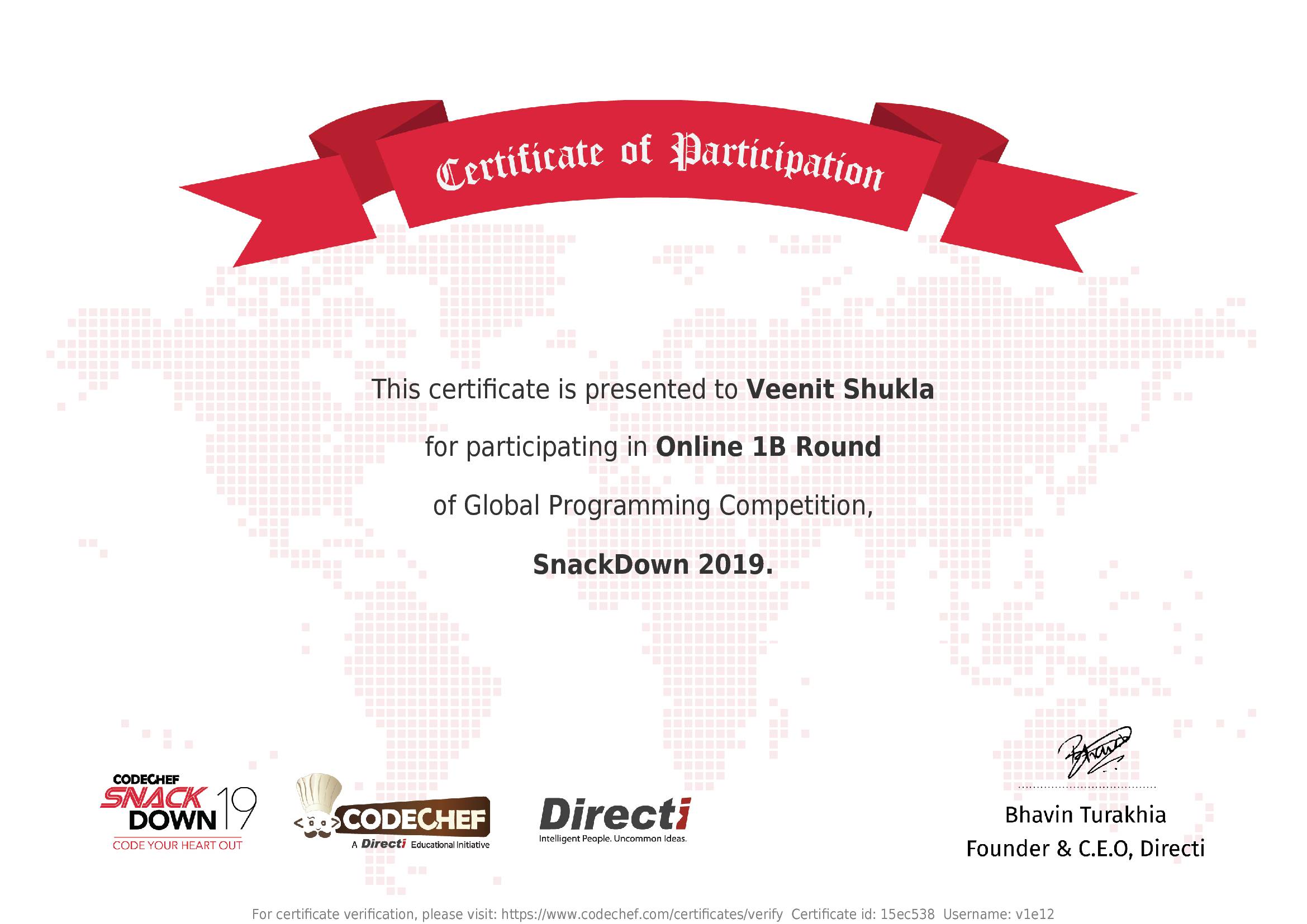 Awarded to Veenit Shukla