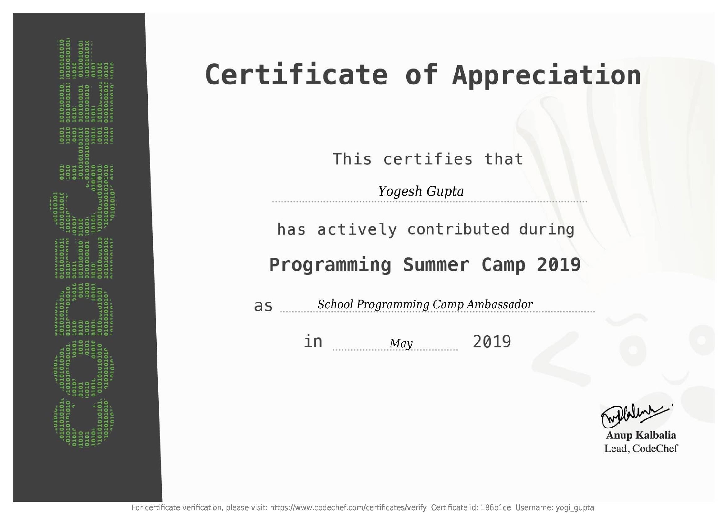 Awarded to Yogesh Gupta