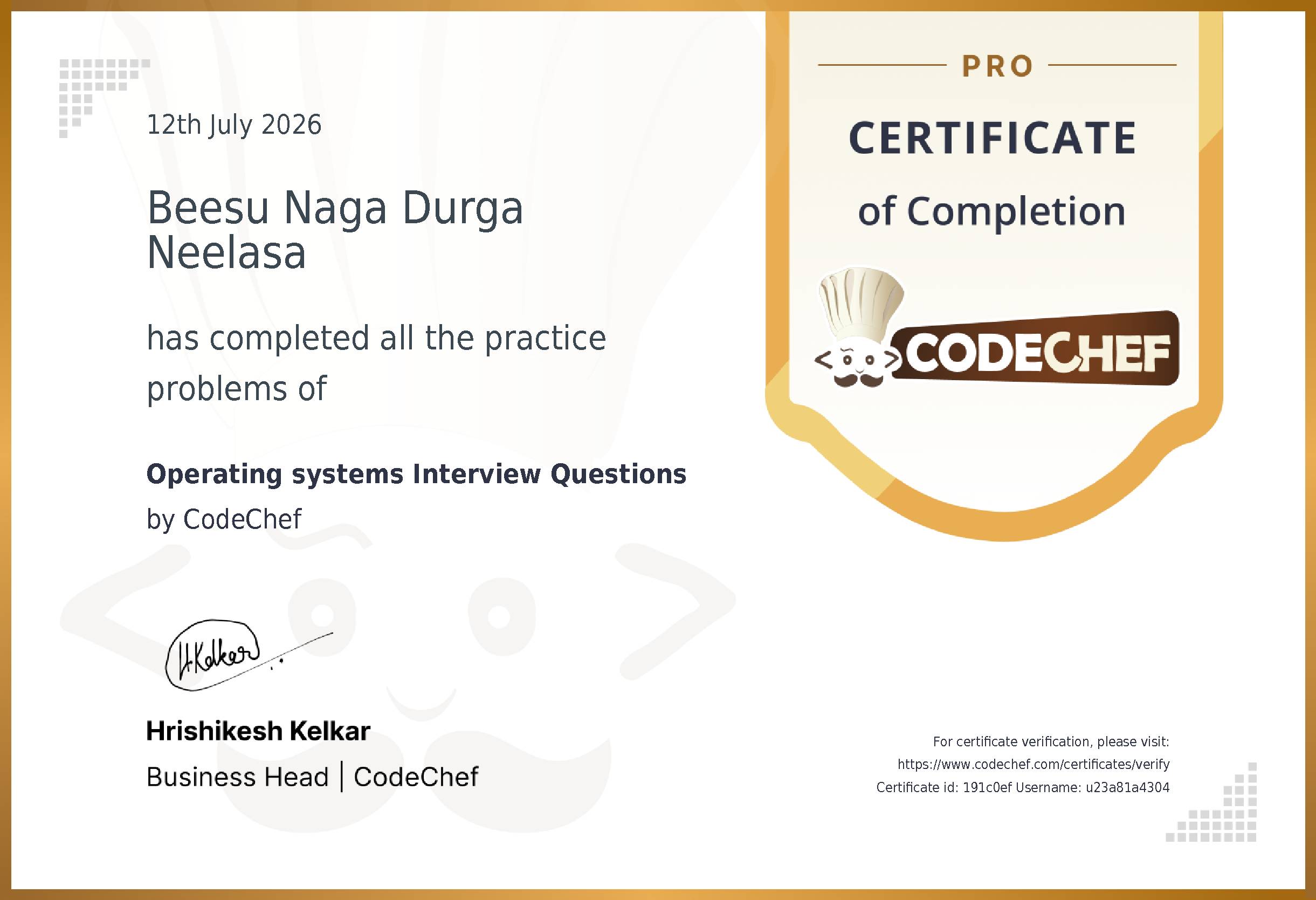 Awarded to Beesu Naga Durga Neelasa for completing <a href='/practice/operating-systems'>Operating systems Interview Questions</a>