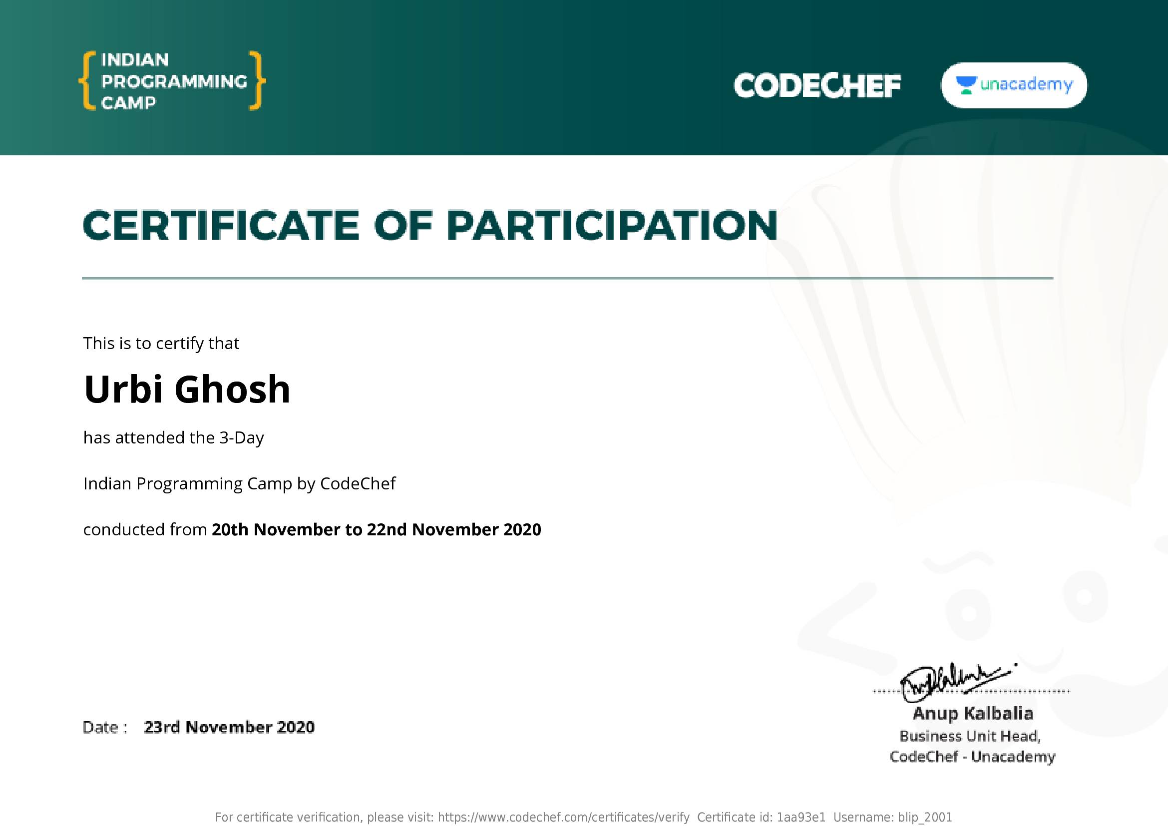 Awarded to Urbi Ghosh