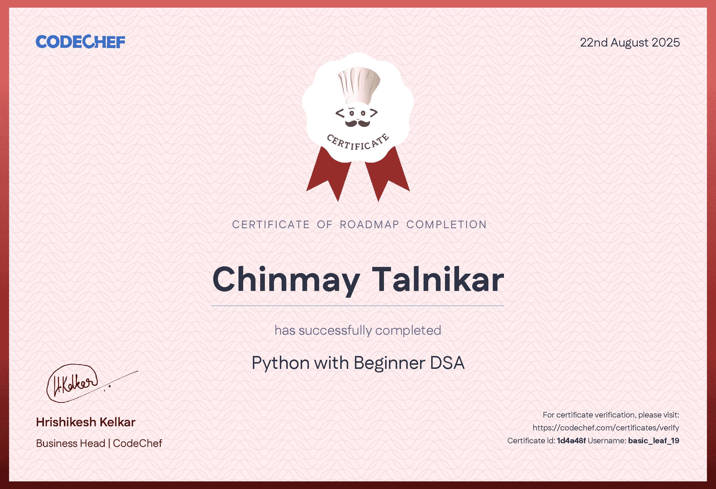 Awarded to Chinmay Talnikar