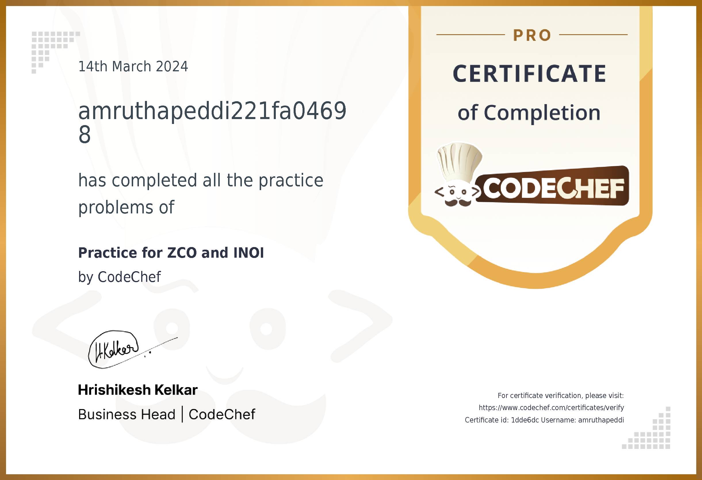 Awarded to amruthapeddi221fa04698 for completing <a href='/practice/zco-inoi-problems'>Practice for ZCO and INOI</a>
