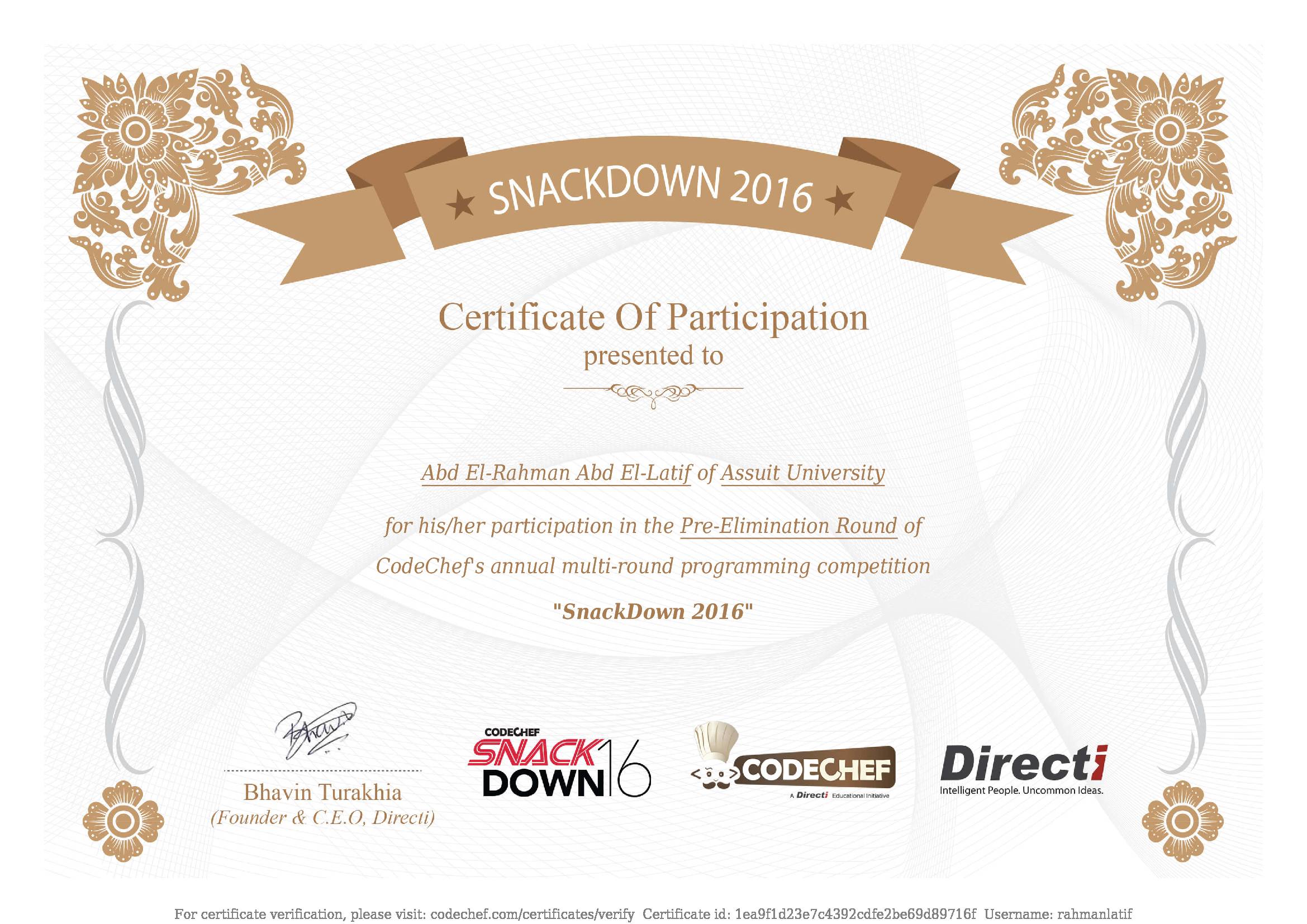 Awarded to Abd El-Rahman Abd El-Latif