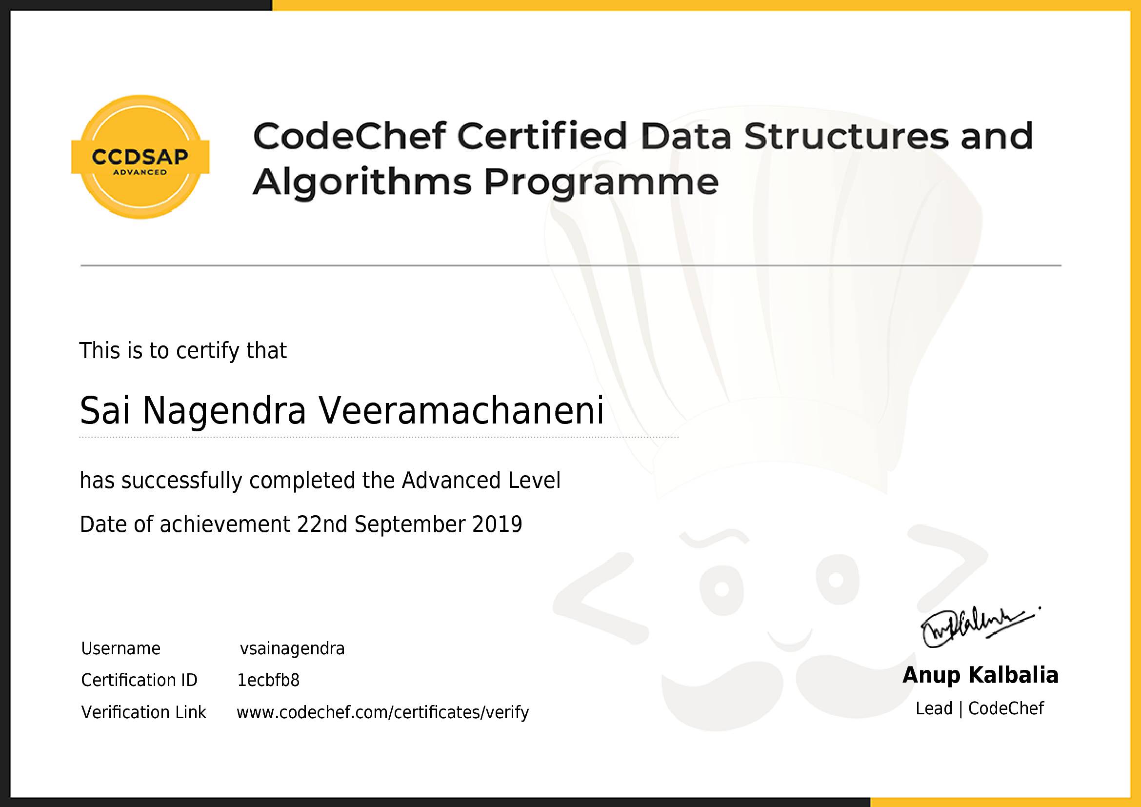 Awarded to Sai Nagendra Veeramachaneni