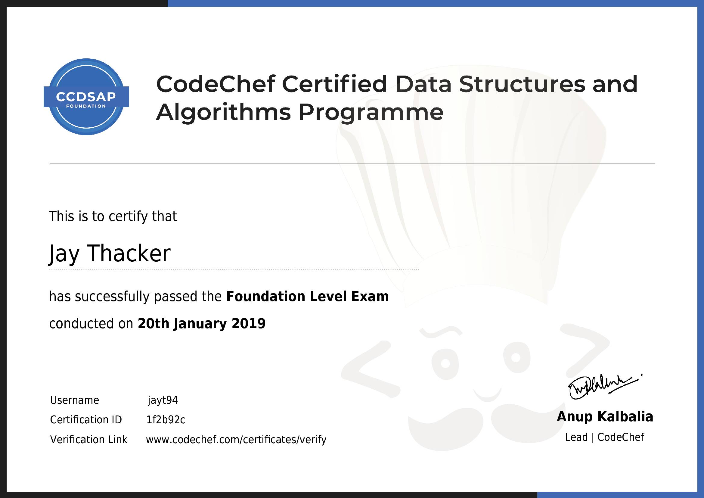 Awarded to Jay Thacker