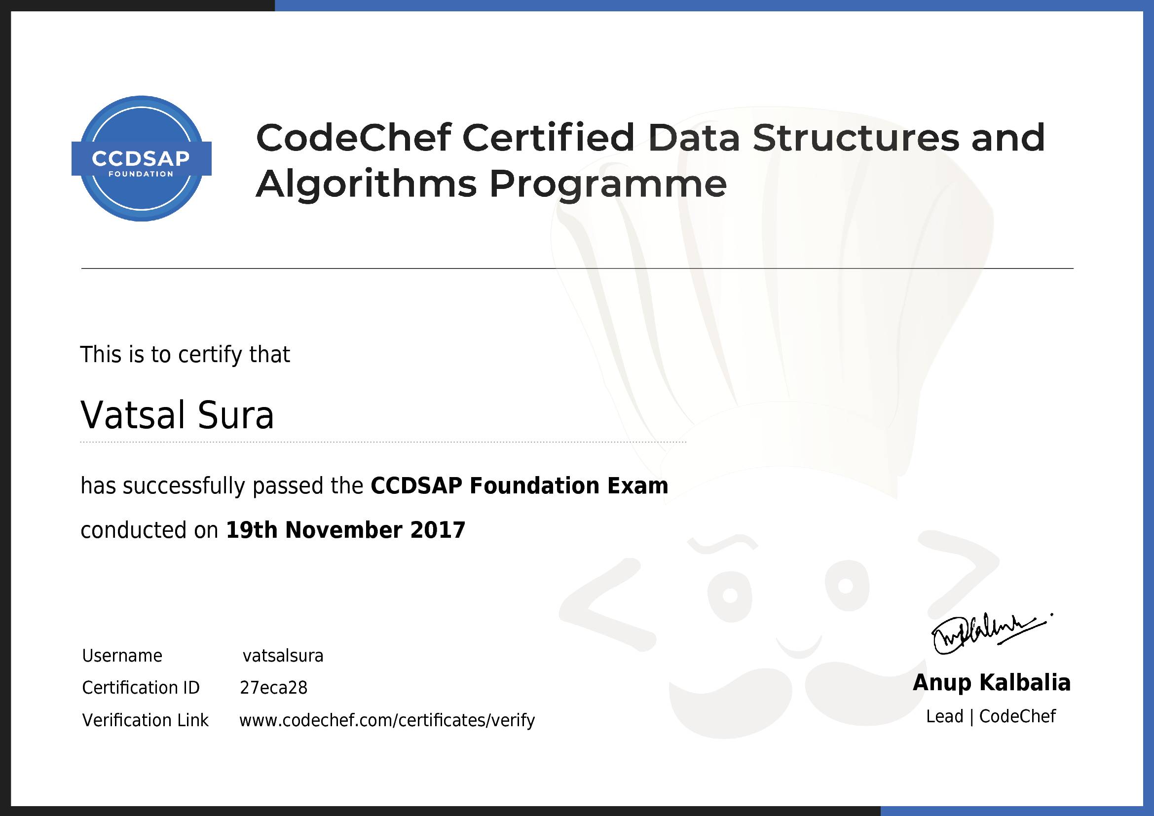 Awarded to Vatsal Sura