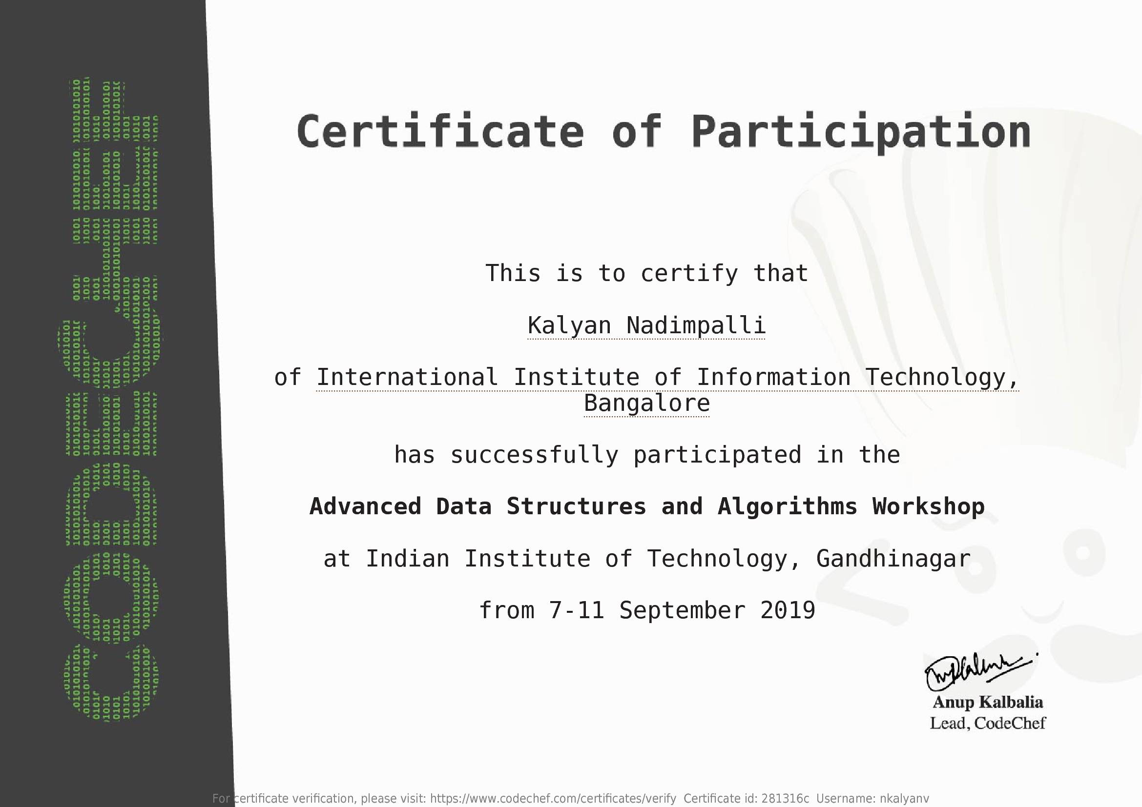 Awarded to Kalyan Nadimpalli