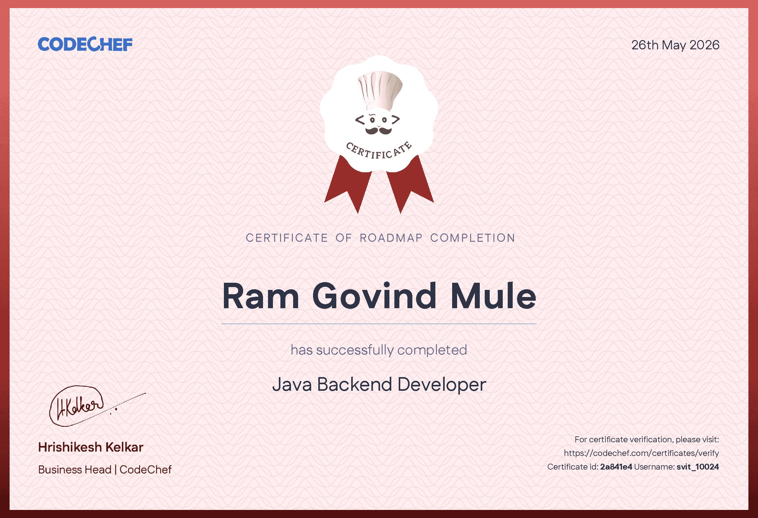 Awarded to Ram Govind Mule