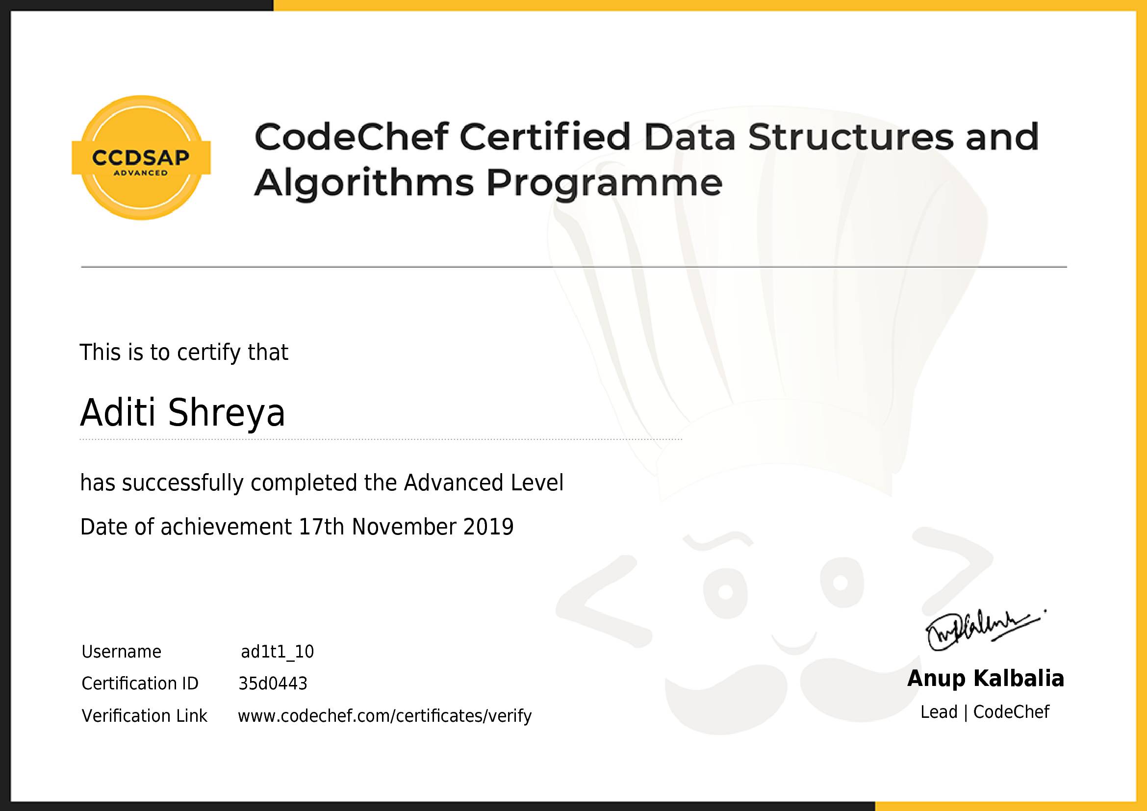 Awarded to Aditi Shreya