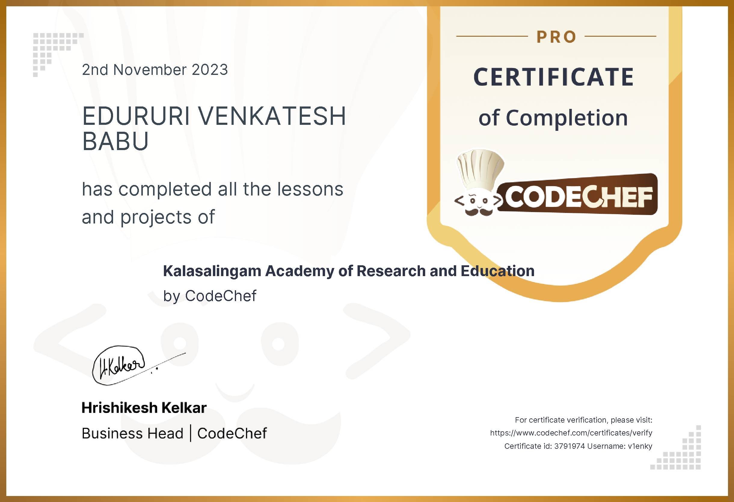 Awarded to EDURURI VENKATESH BABU for completing <a href='/learn/course/kldaa'>Kalasalingam Academy of Research and Education</a>