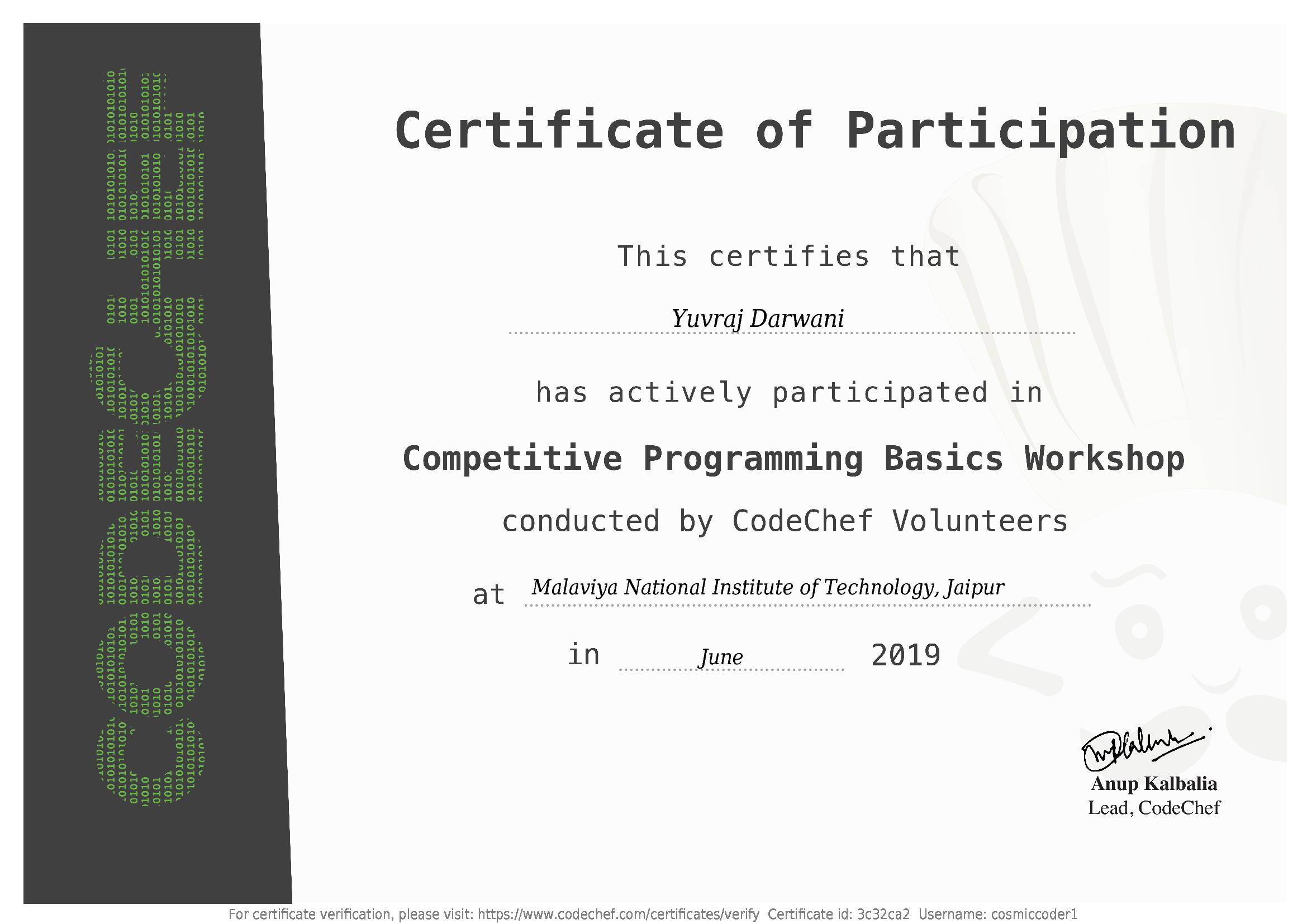 Awarded to Yuvraj Darwani