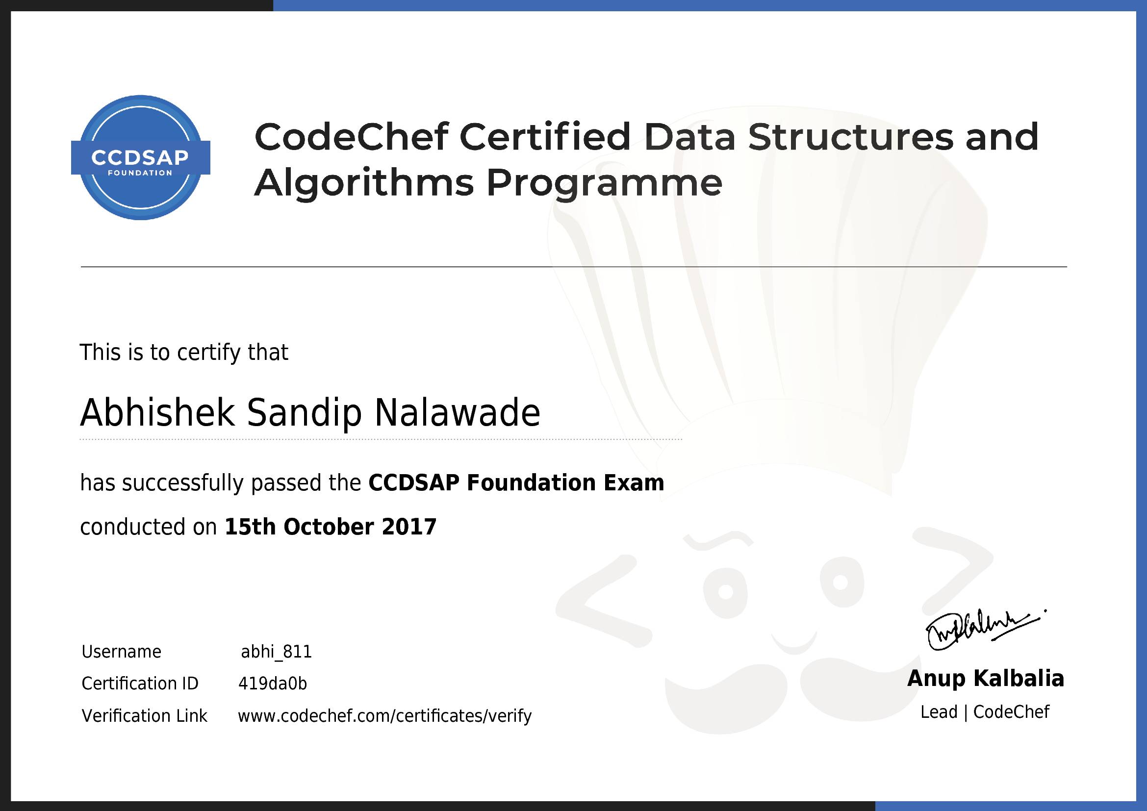 Awarded to Abhishek Sandip Nalawade