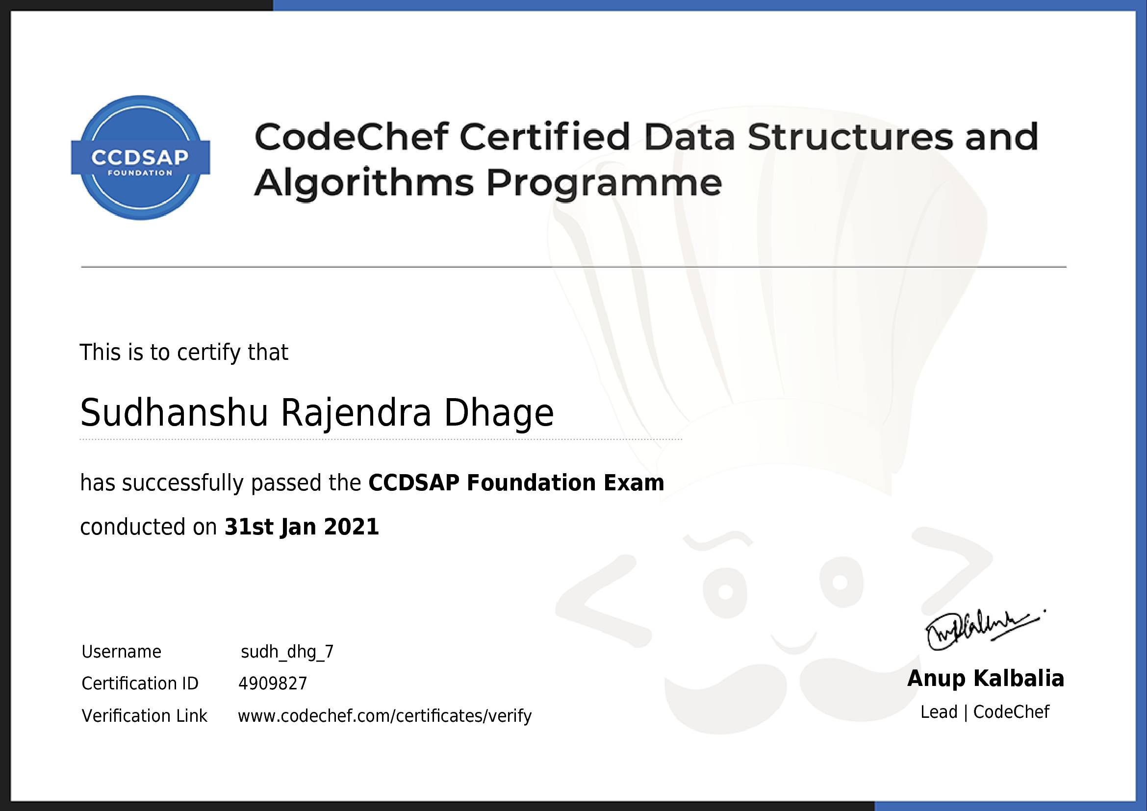 Awarded to Sudhanshu Rajendra Dhage