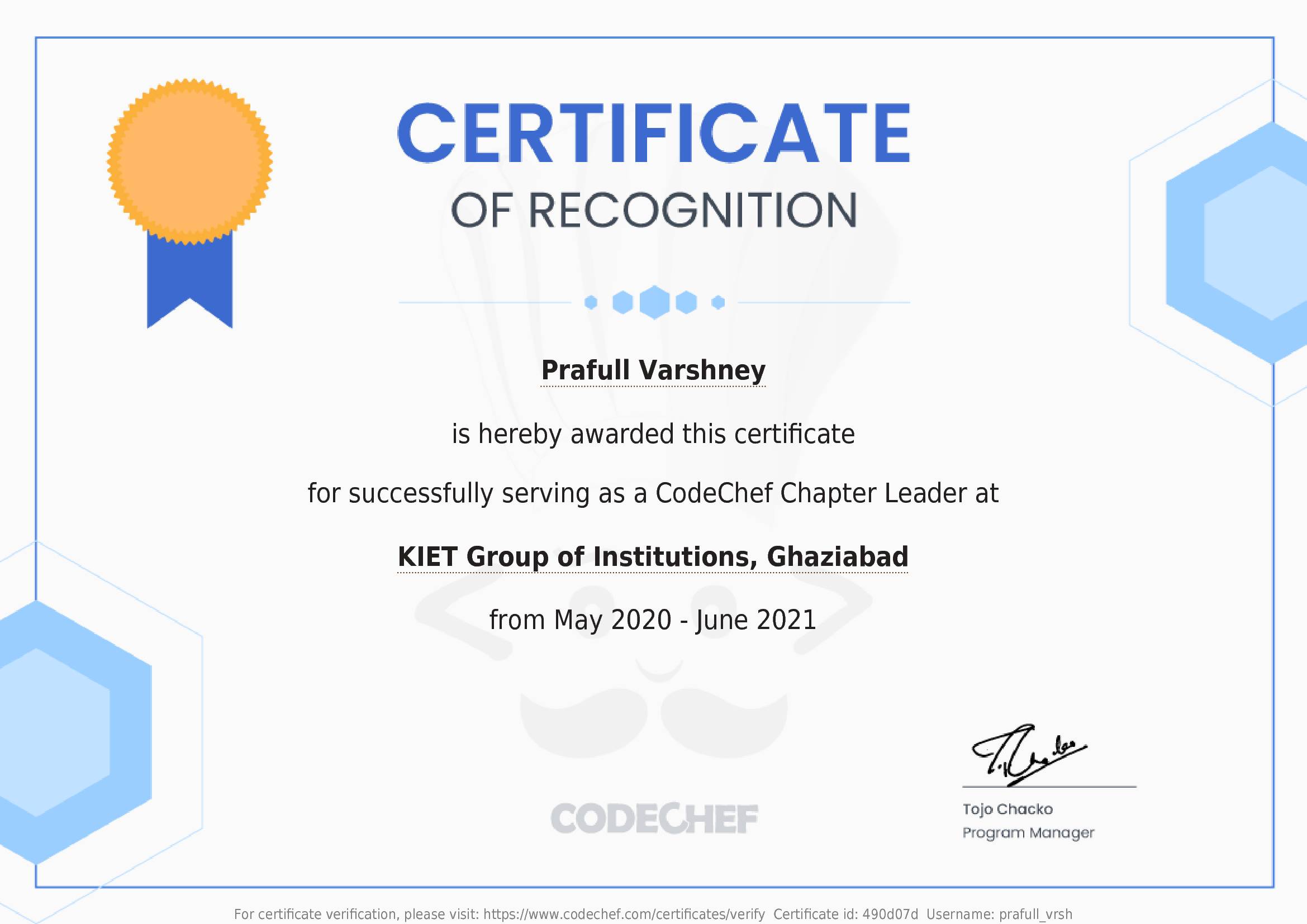 Awarded to Prafull Varshney