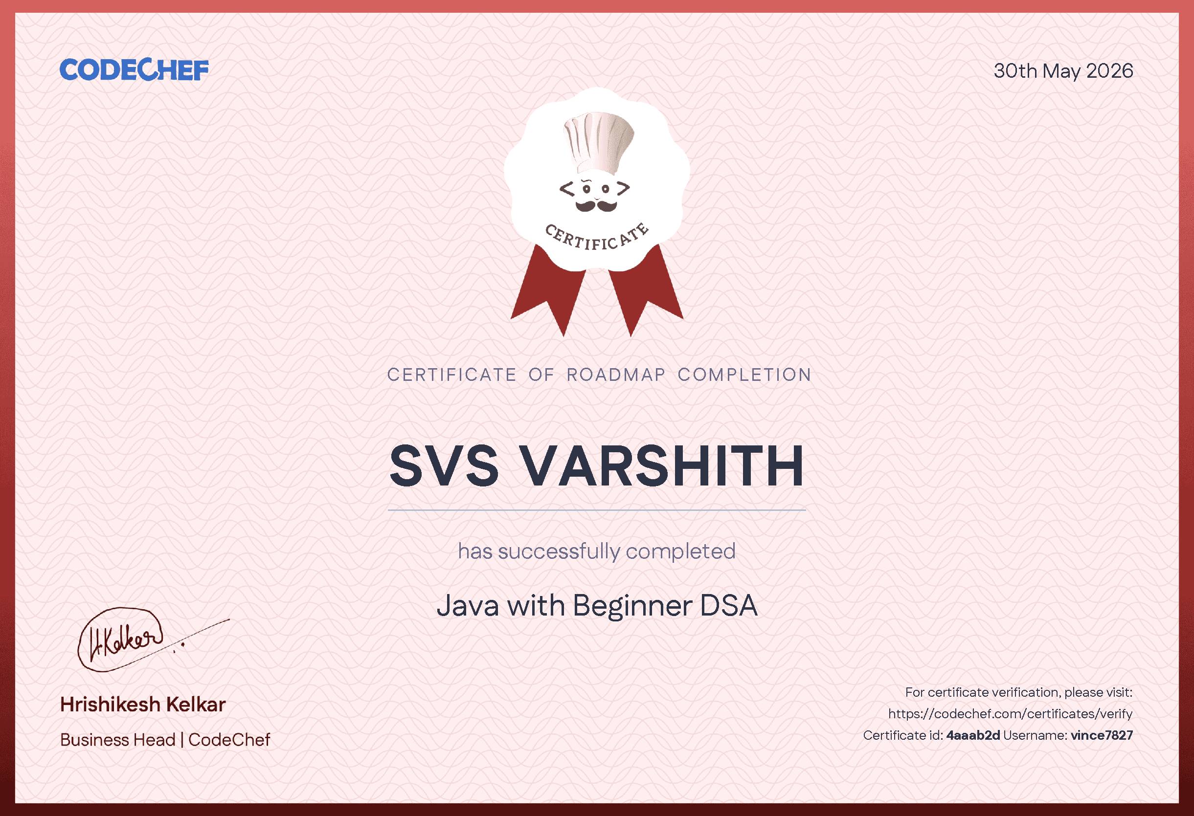 Awarded to SVS VARSHITH