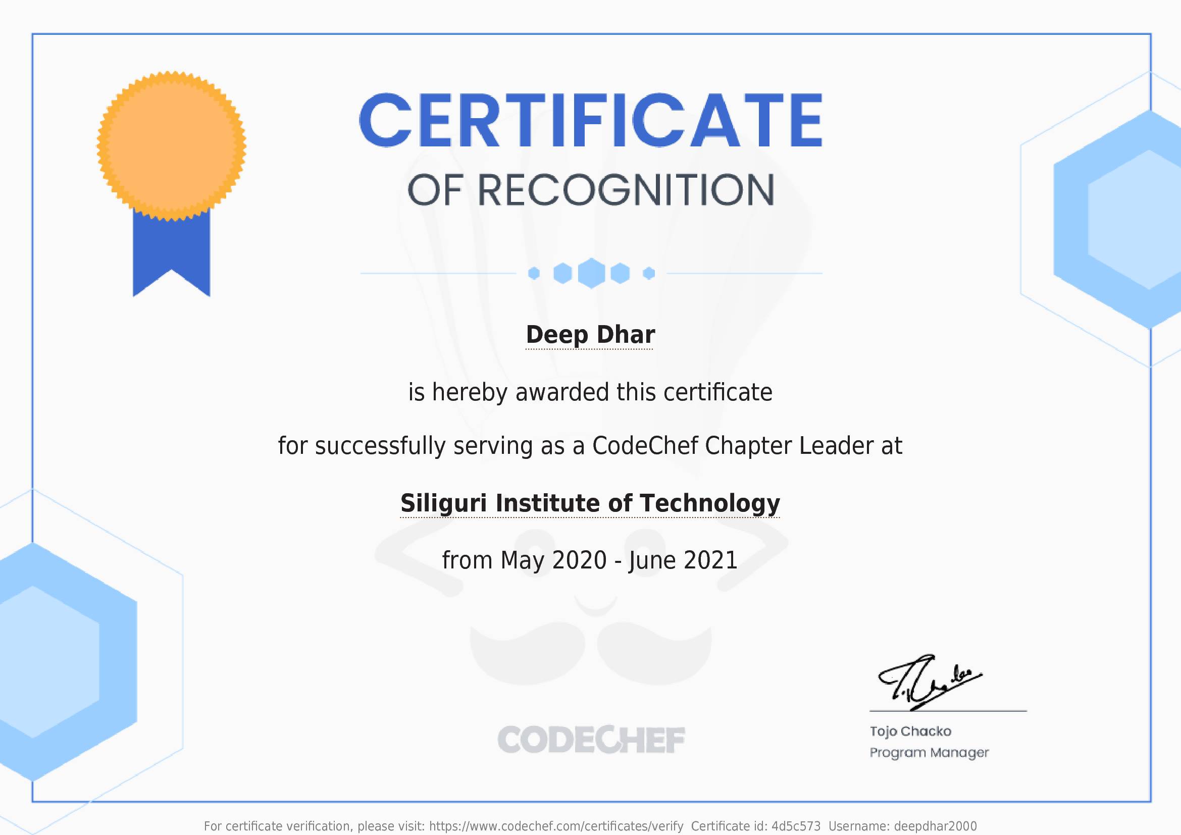 Awarded to Deep Dhar