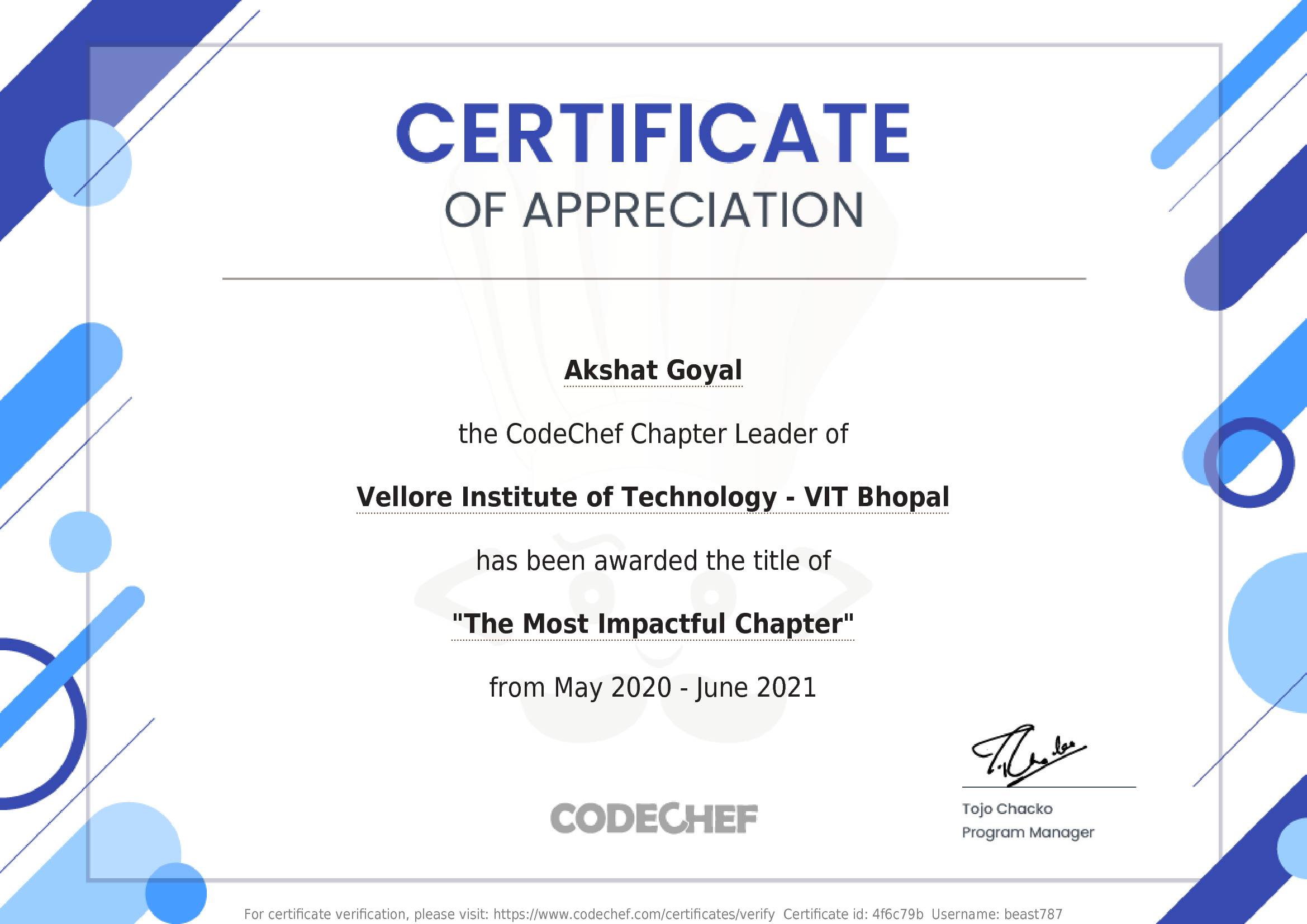 Awarded to Akshat Goyal
