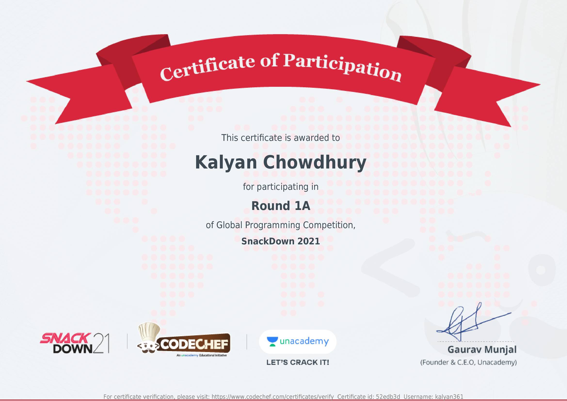 Awarded to Kalyan Chowdhury