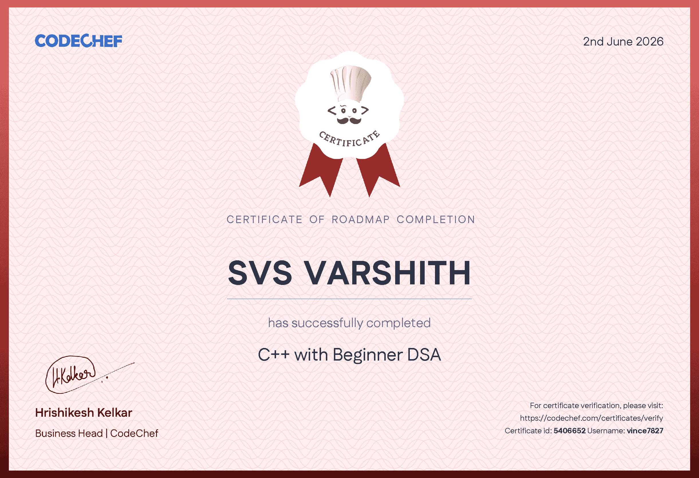 Awarded to SVS VARSHITH