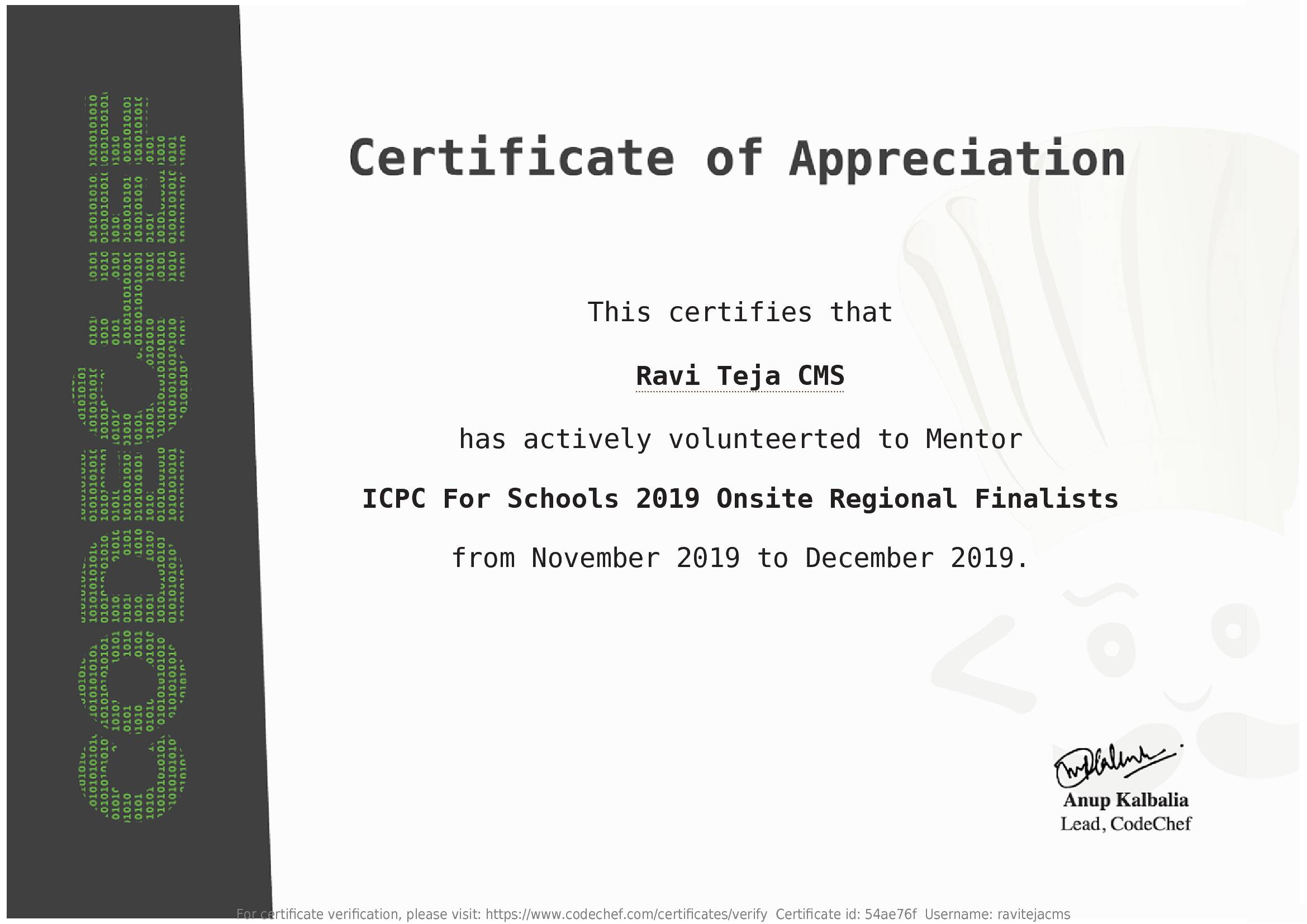 Awarded to Ravi Teja CMS