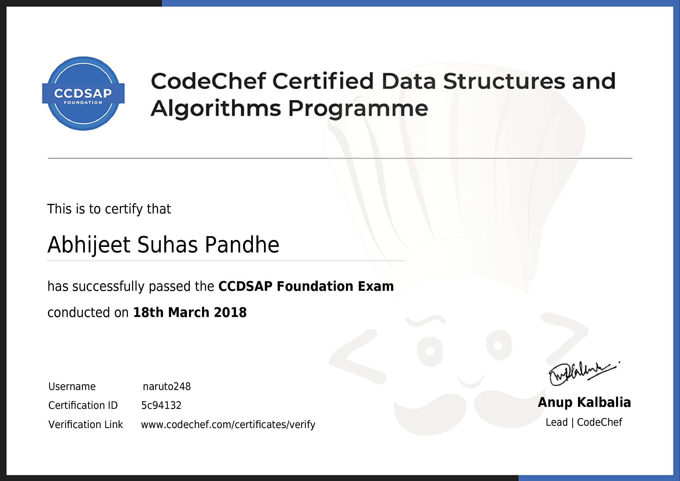 Awarded to Abhijeet Suhas Pandhe