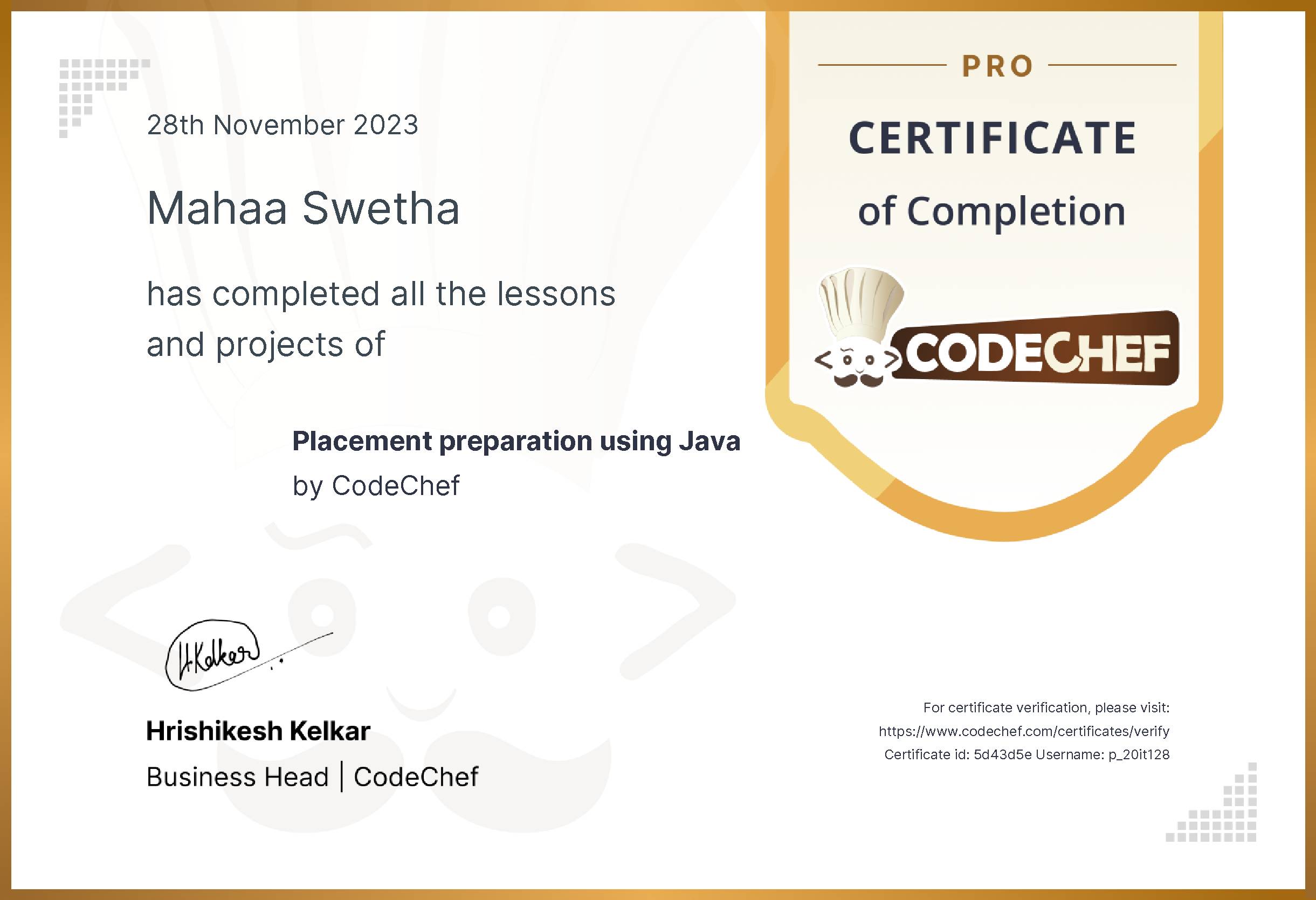 Awarded to Mahaa Swetha for completing <a href='/learn/course/panimalar-java'>Placement preparation using Java</a>