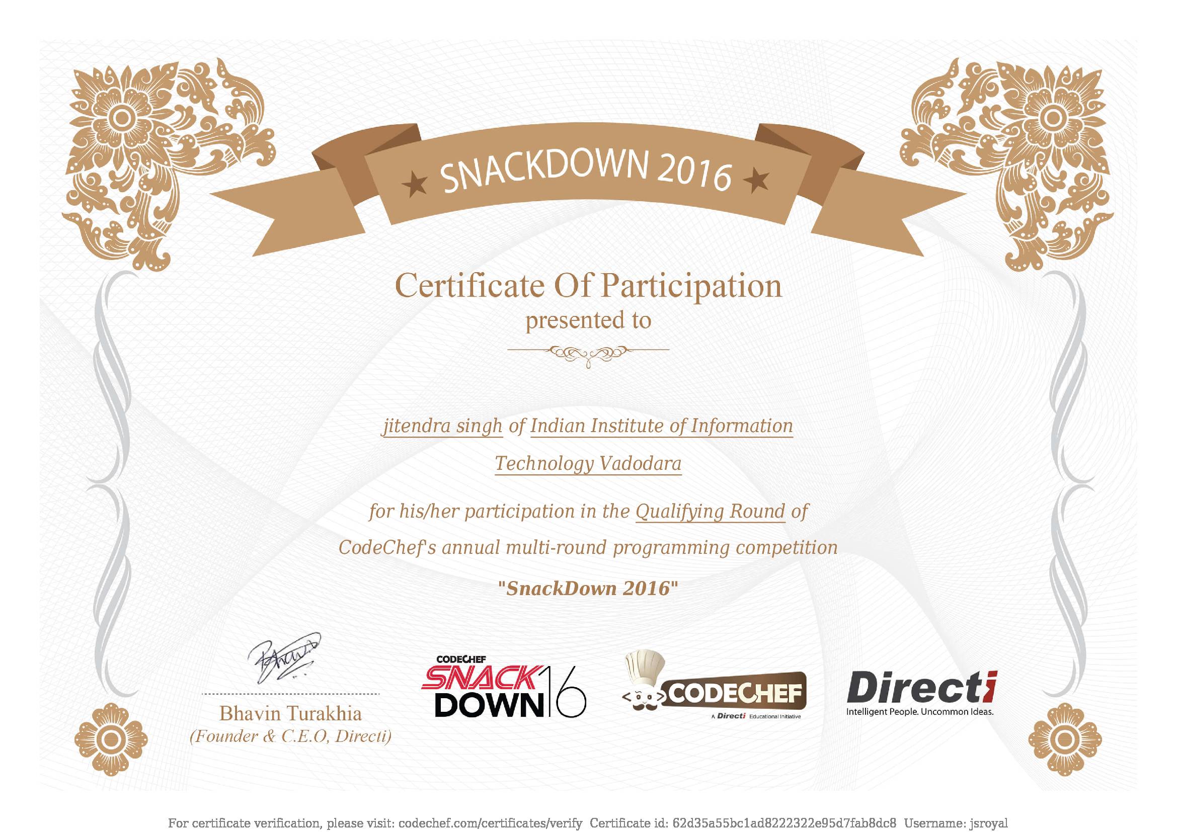 Awarded to jitendra singh