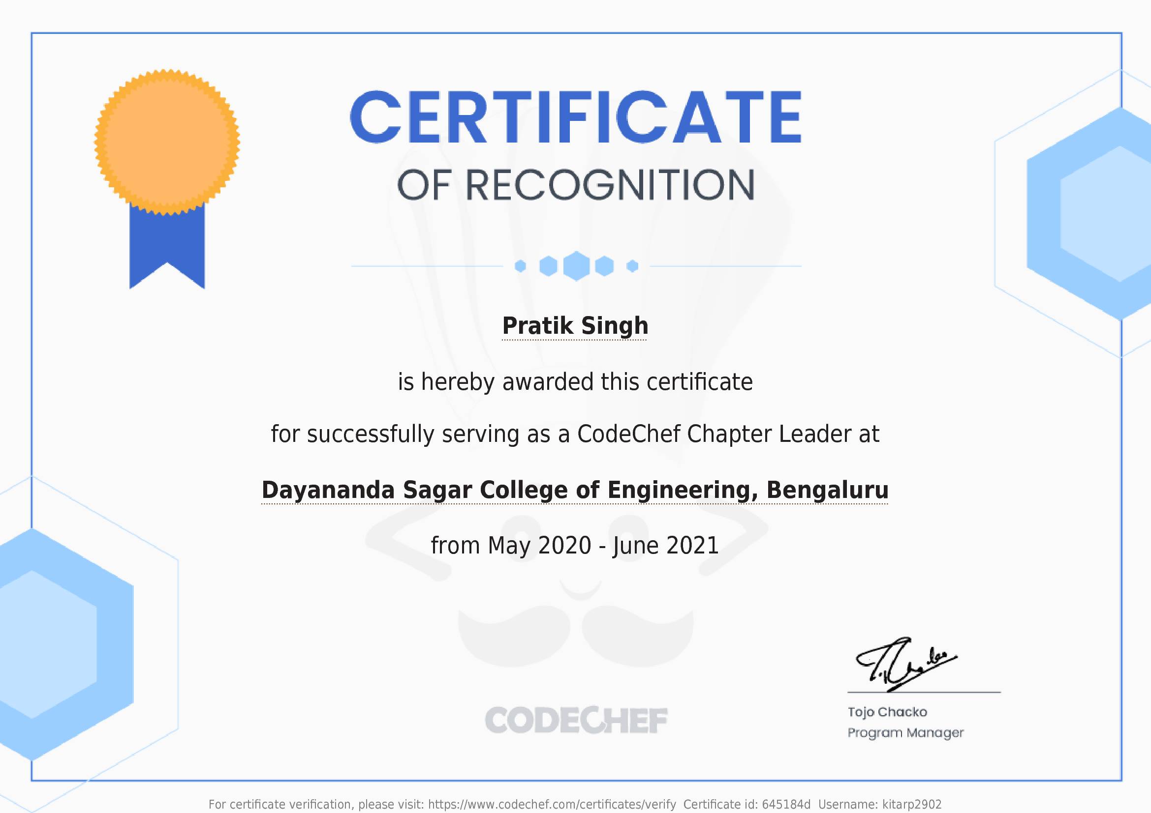 Awarded to Pratik Singh