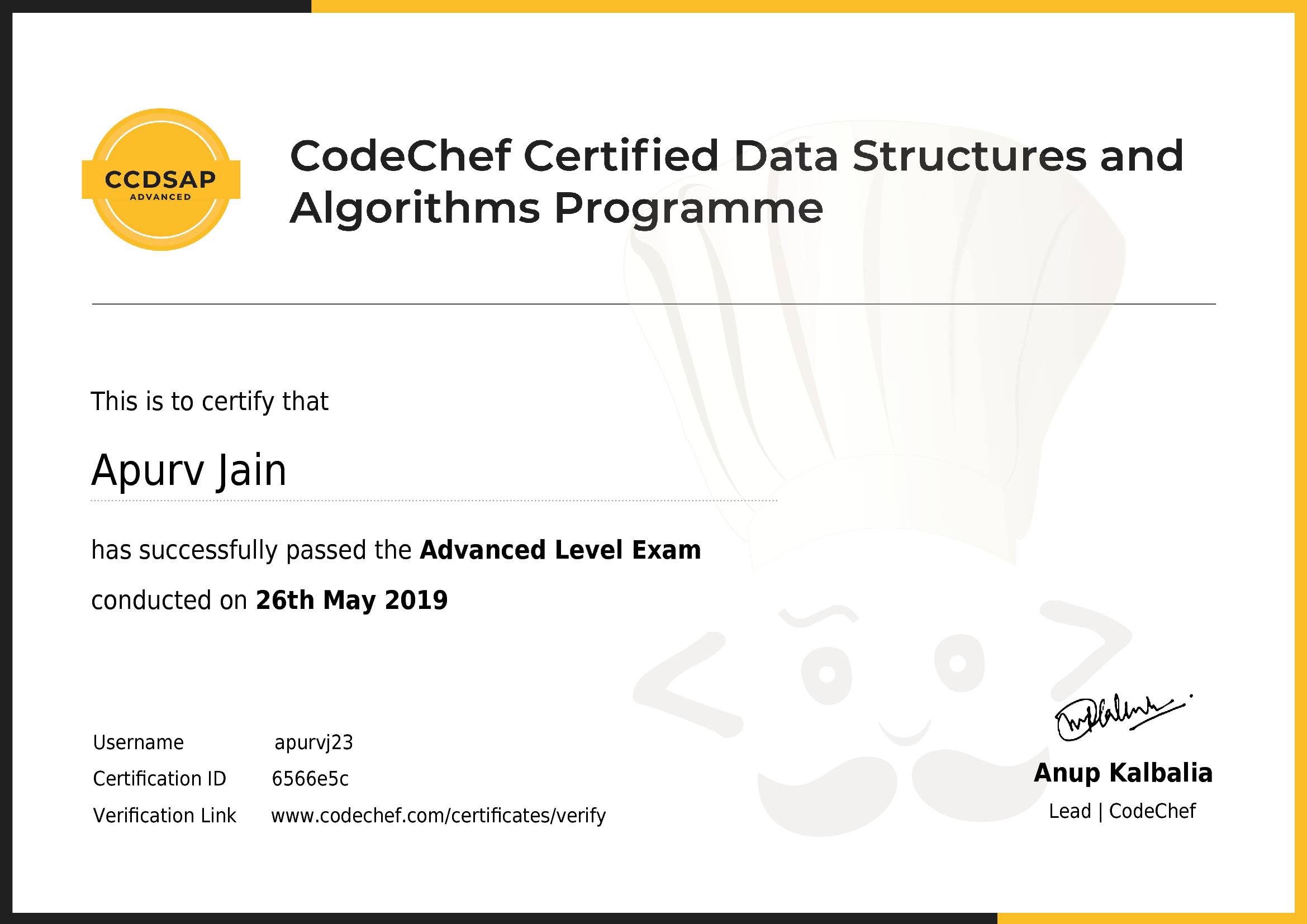 Awarded to Apurv Jain