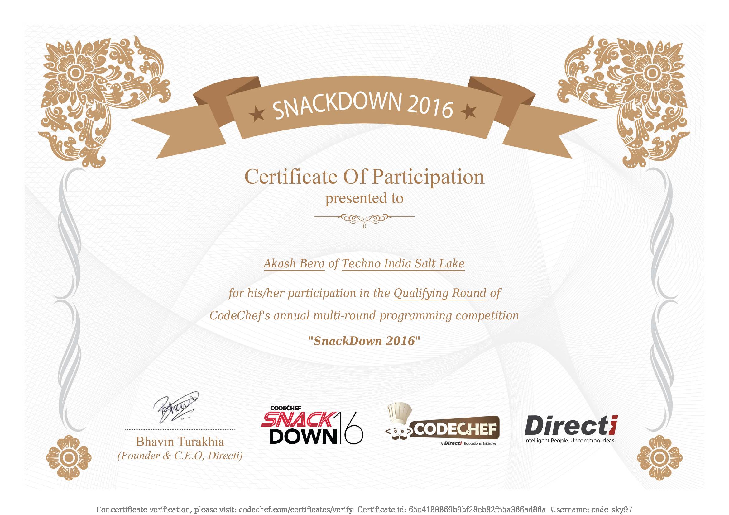 Awarded to Akash Bera