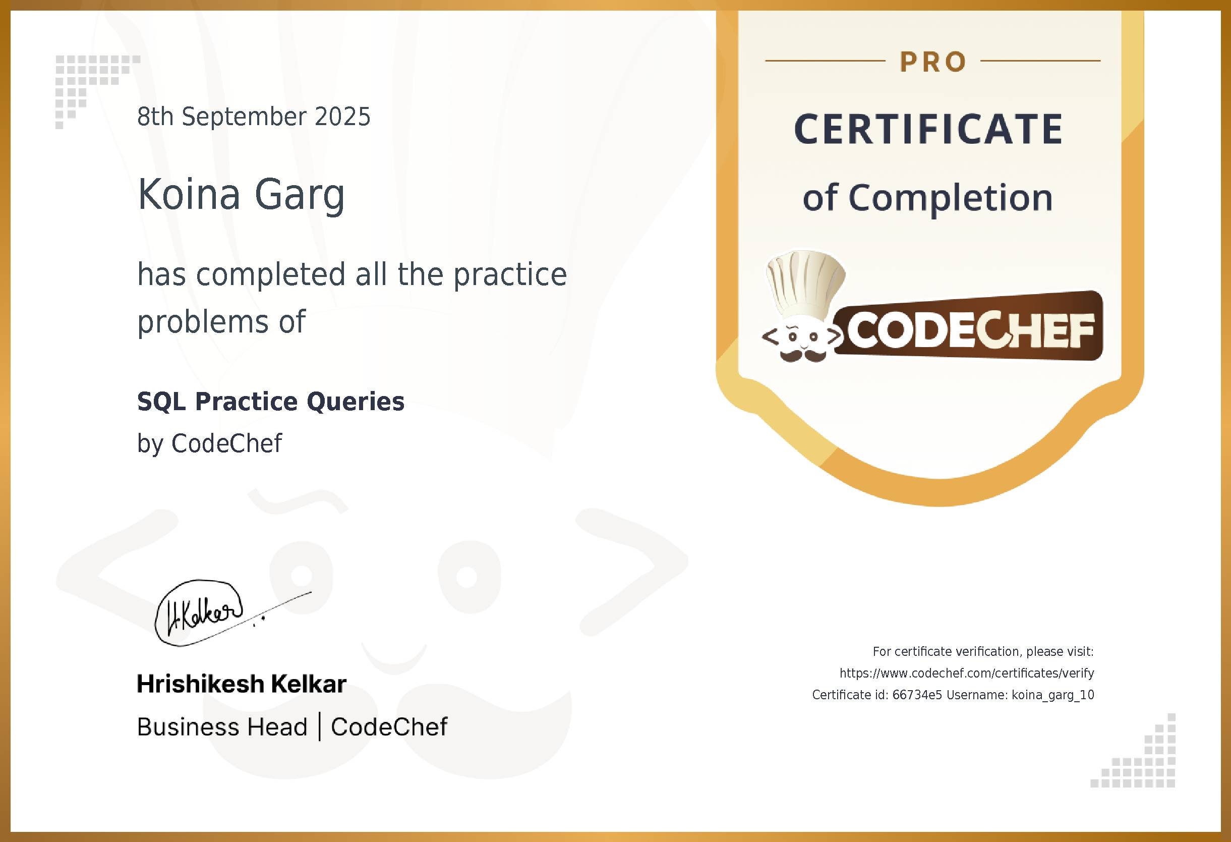 Awarded to Koina Garg for completing <a href='/practice/sql-case-studies-topic-wise'>SQL Practice Queries</a>