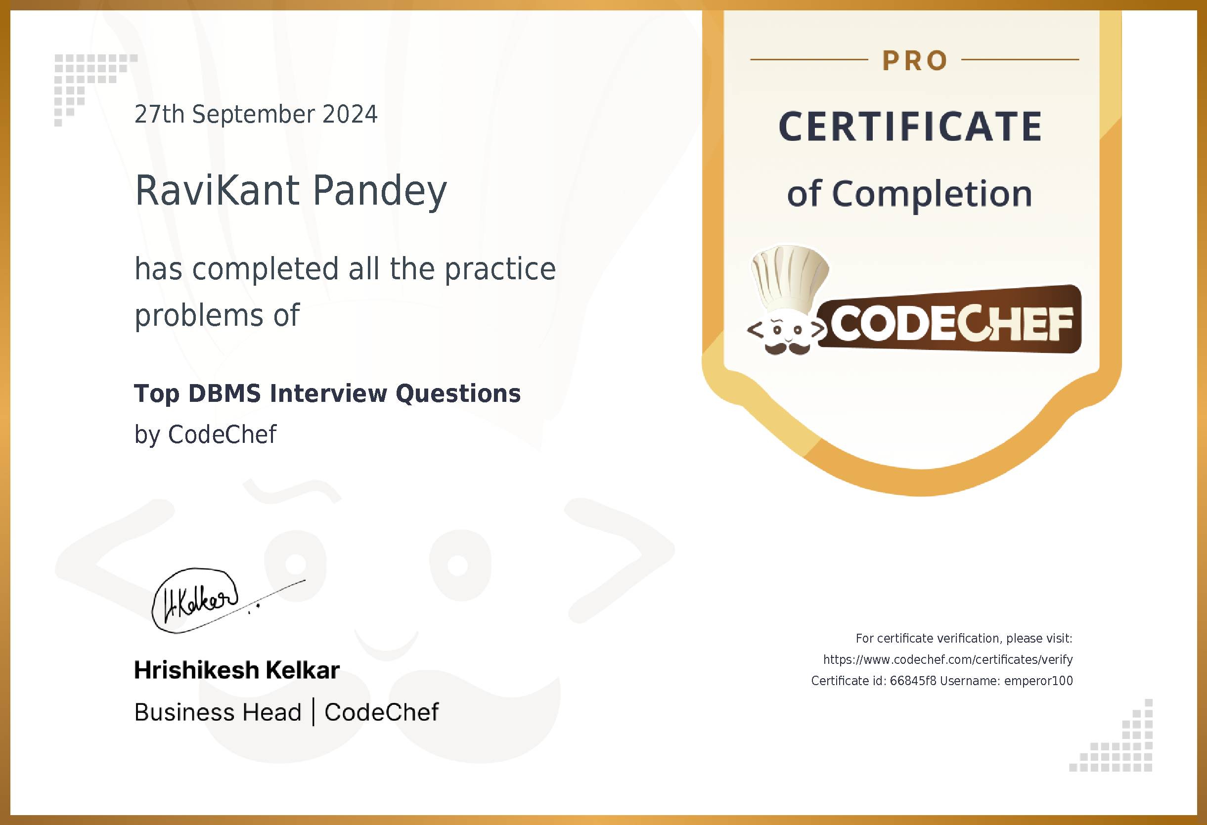 Awarded to RaviKant Pandey for completing <a href='/practice/interview-dbms'>Top DBMS Interview Questions</a>