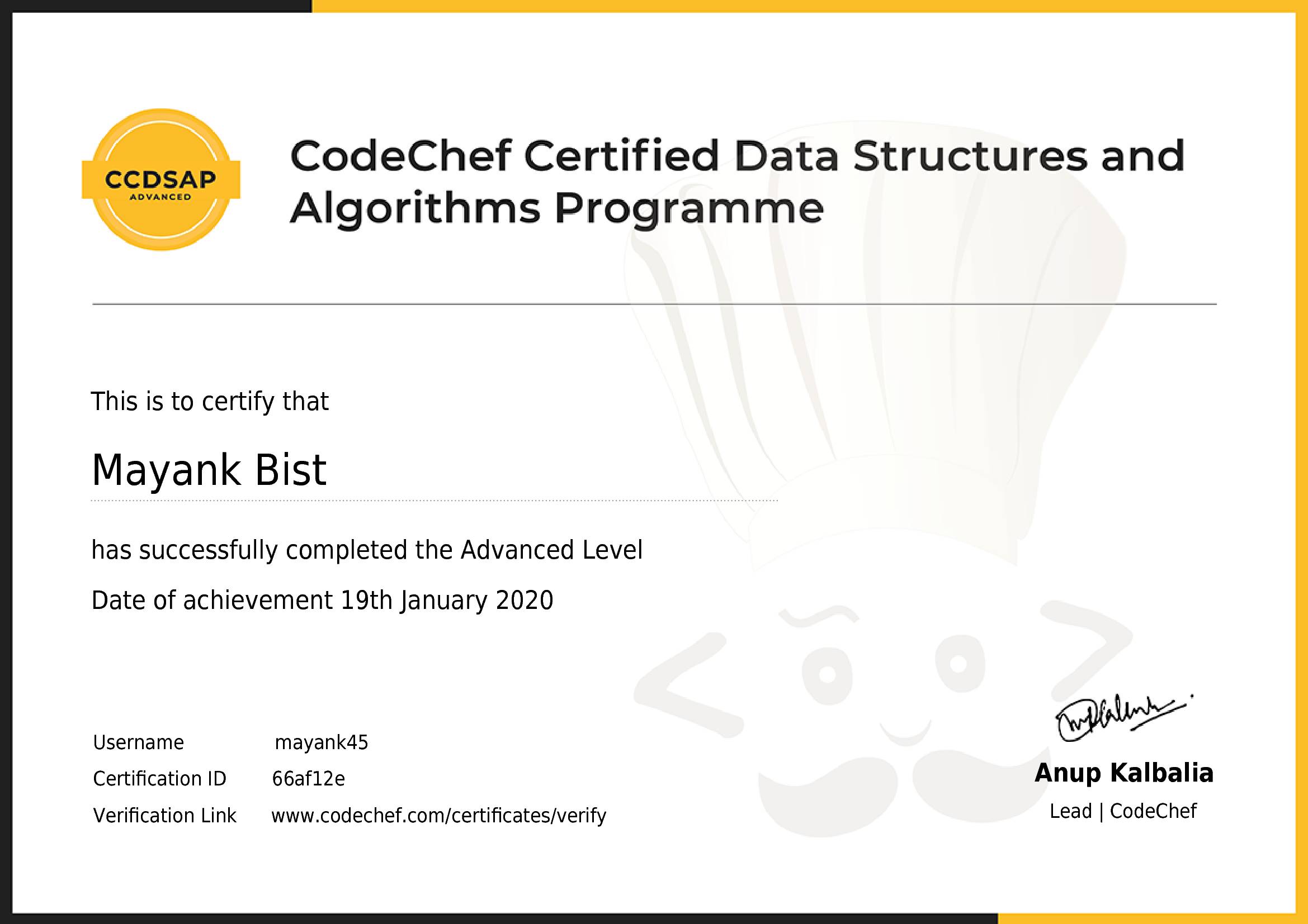 Awarded to Mayank Bist