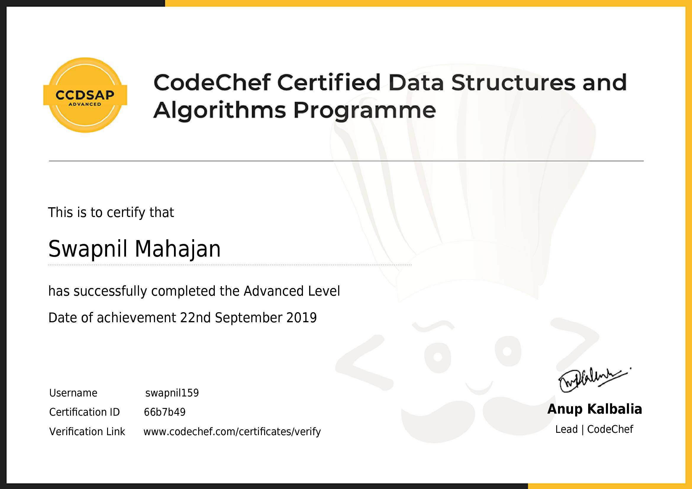 Awarded to Swapnil Mahajan