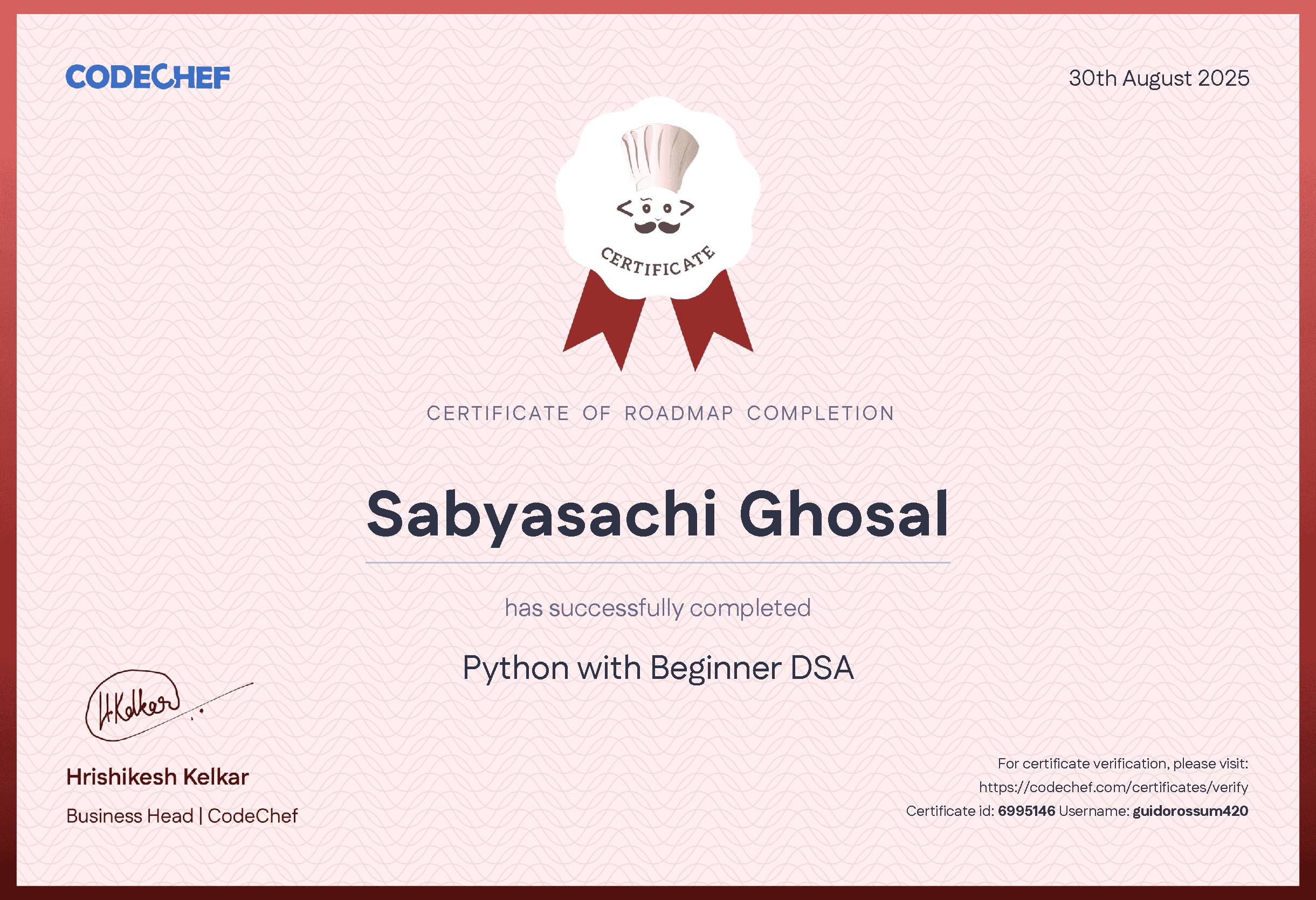 Awarded to Sabyasachi Ghosal