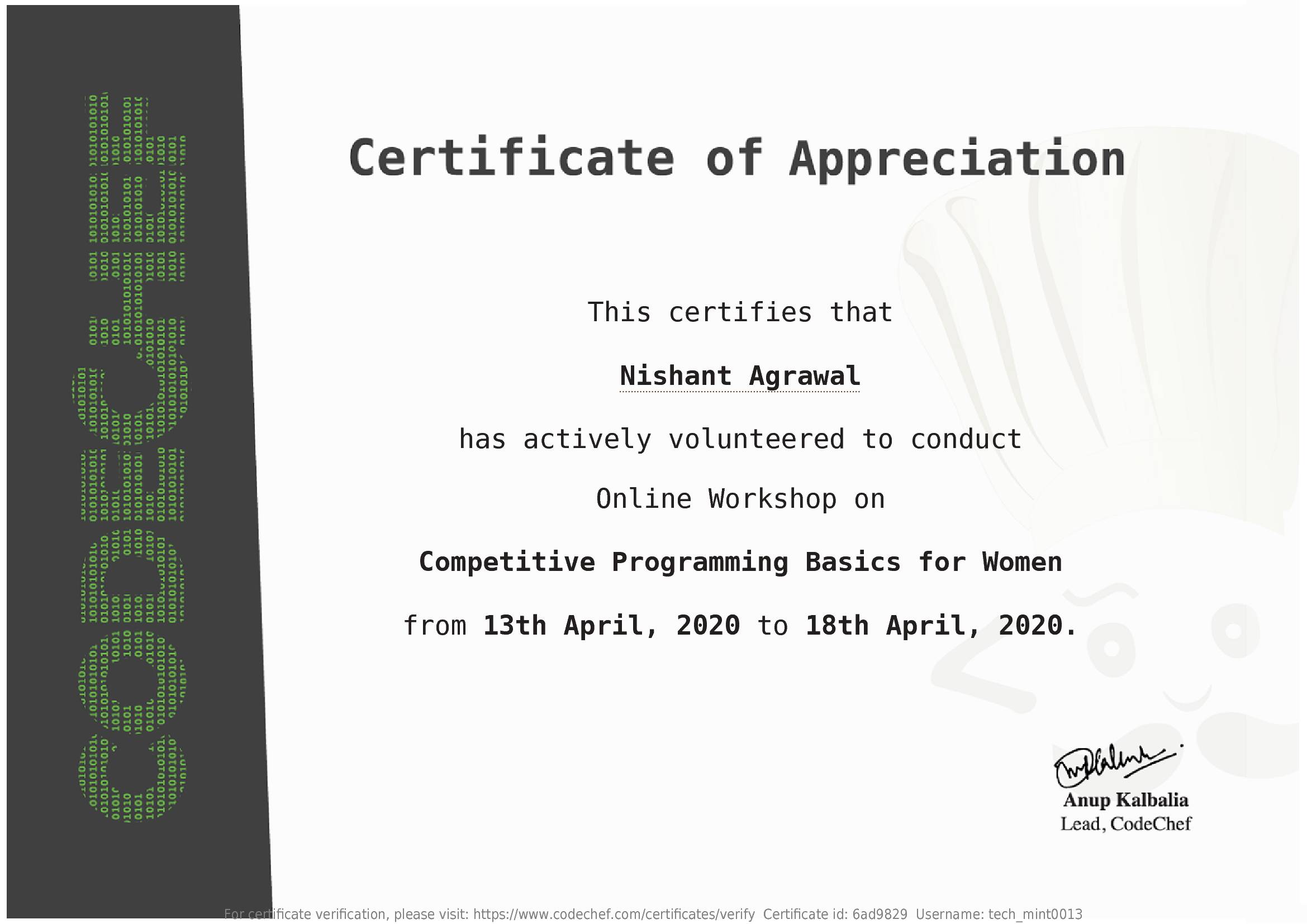 Awarded to Nishant Agrawal