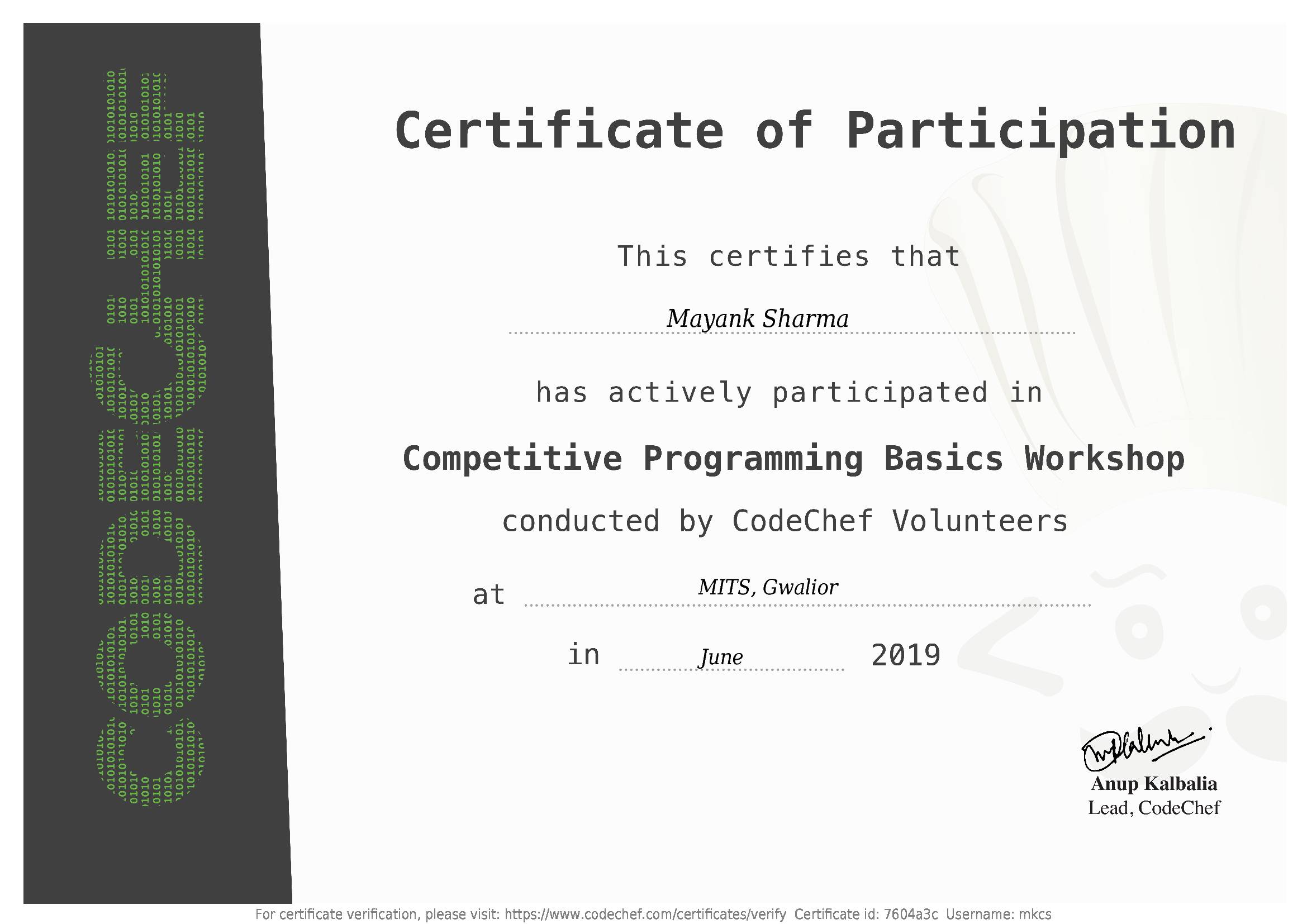 Awarded to Mayank Sharma