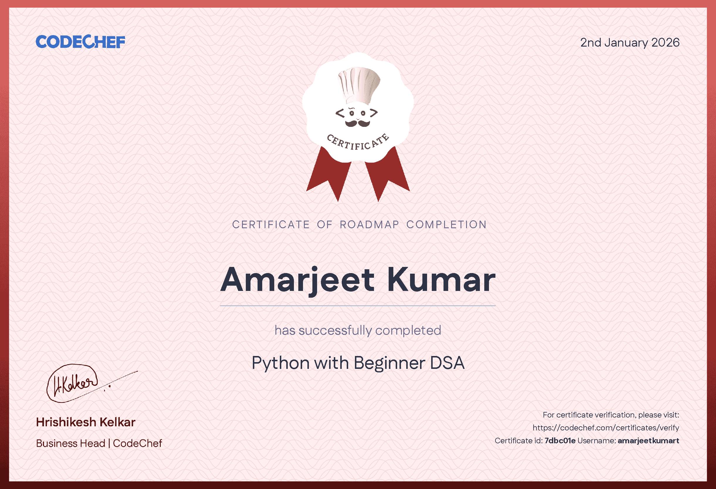 Awarded to Amarjeet Kumar