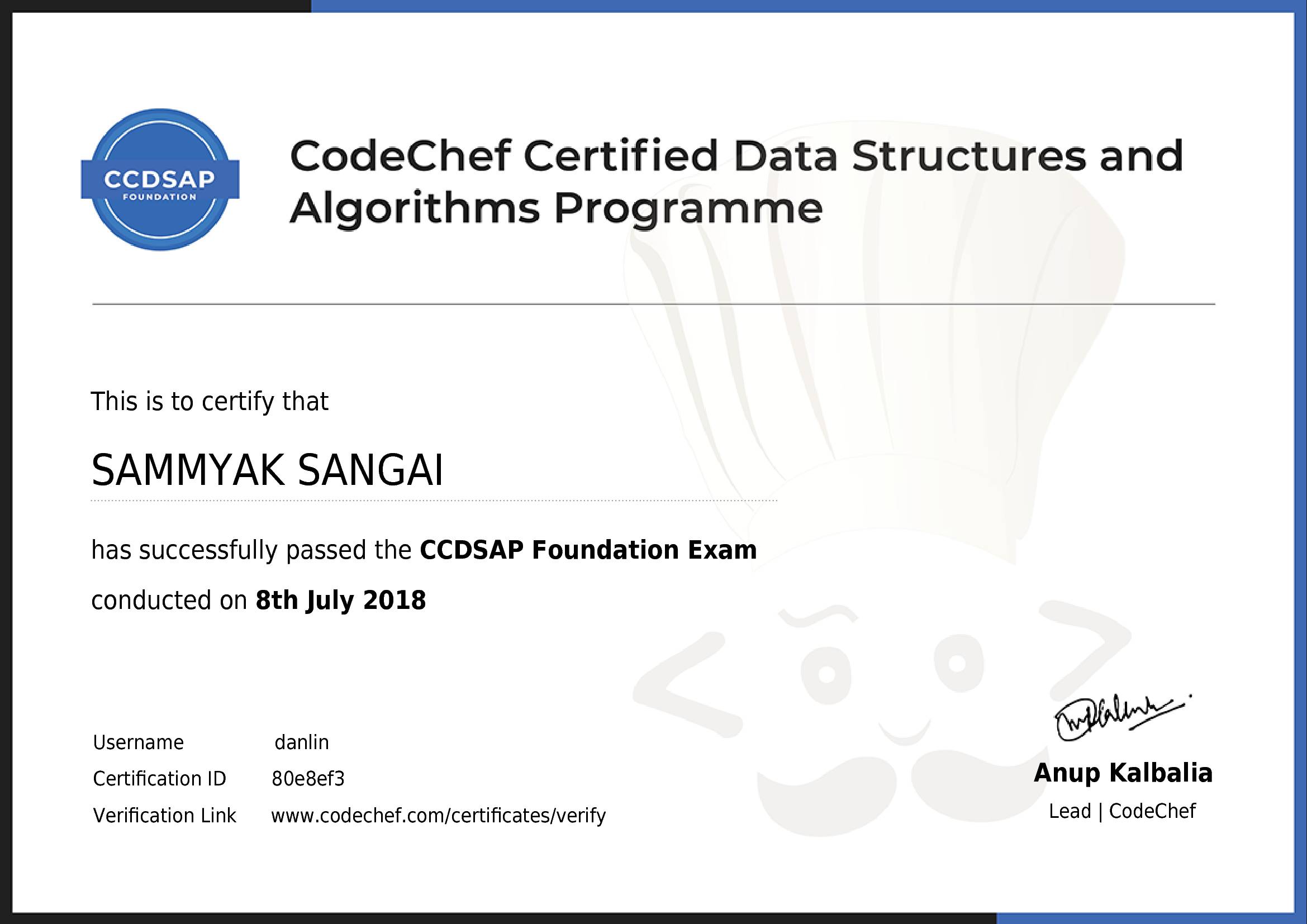 Awarded to SAMMYAK SANGAI