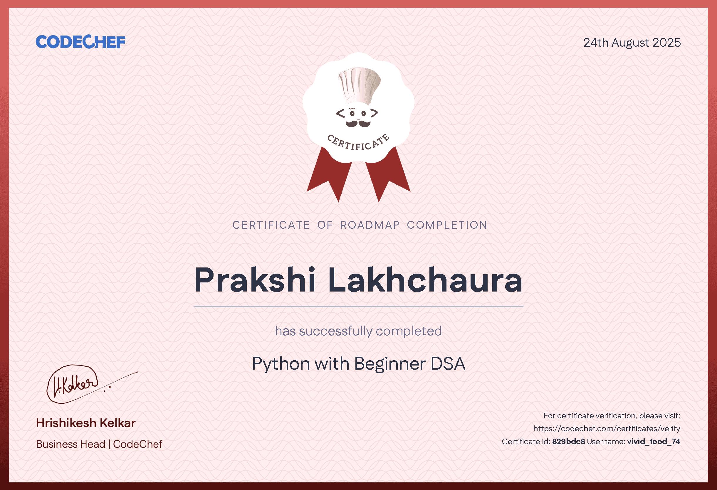 Awarded to Prakshi Lakhchaura