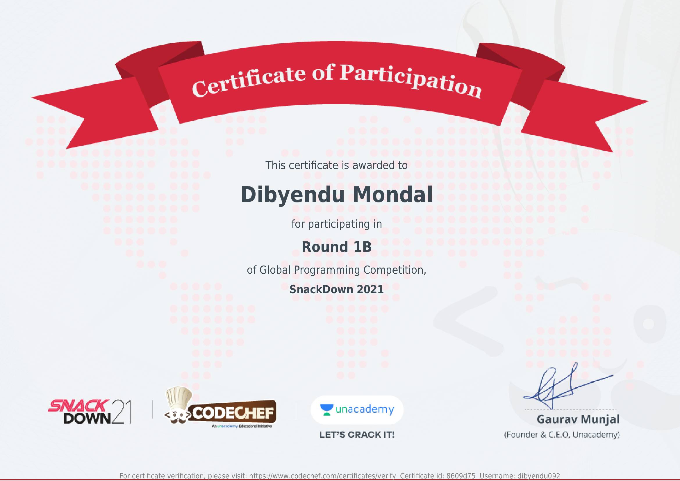 Awarded to Dibyendu Mondal