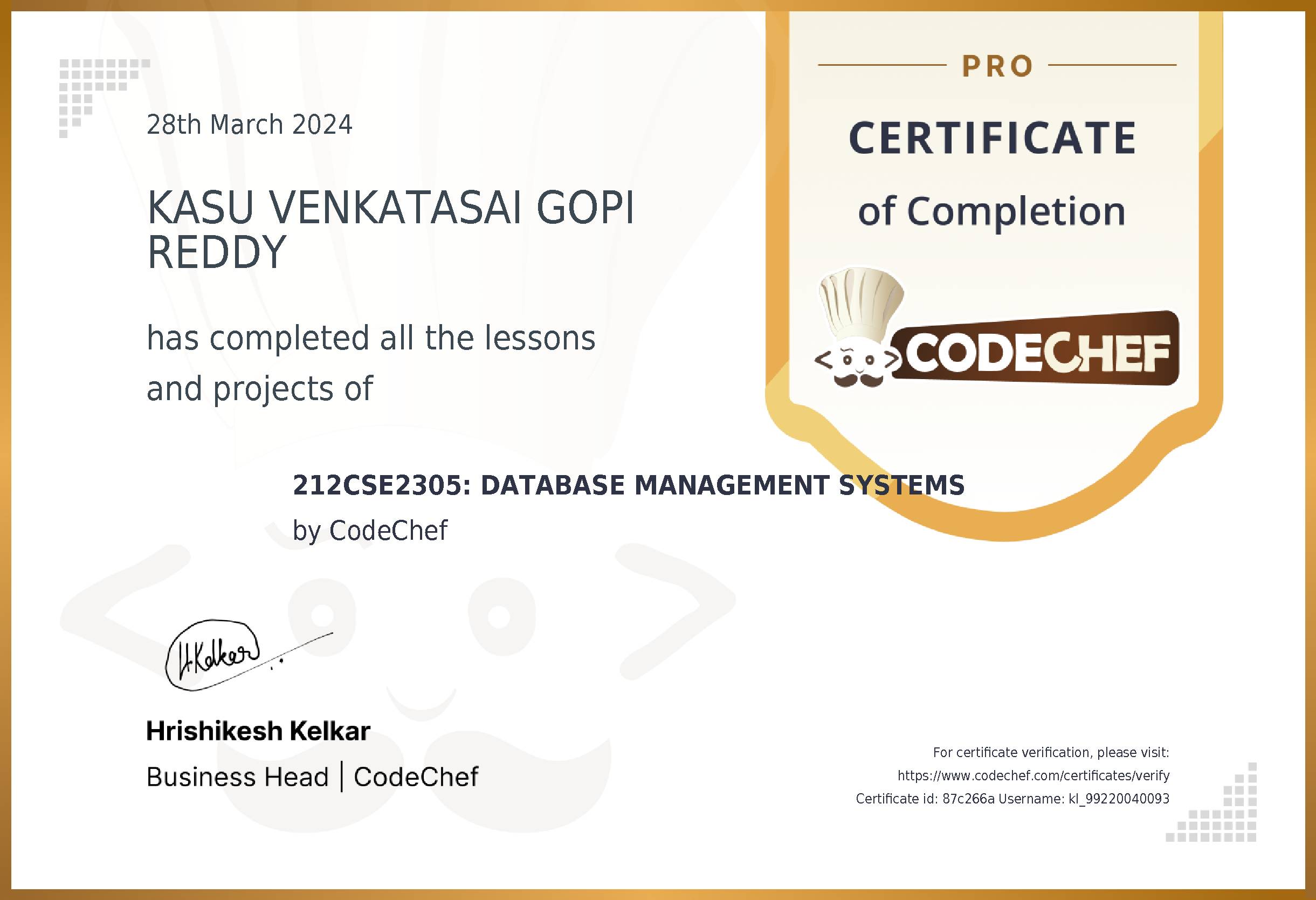 Awarded to KASU VENKATASAI GOPI REDDY for completing <a href='/learn/course/kl-dbms-cs'>212CSE2305: DATABASE MANAGEMENT SYSTEMS</a>
