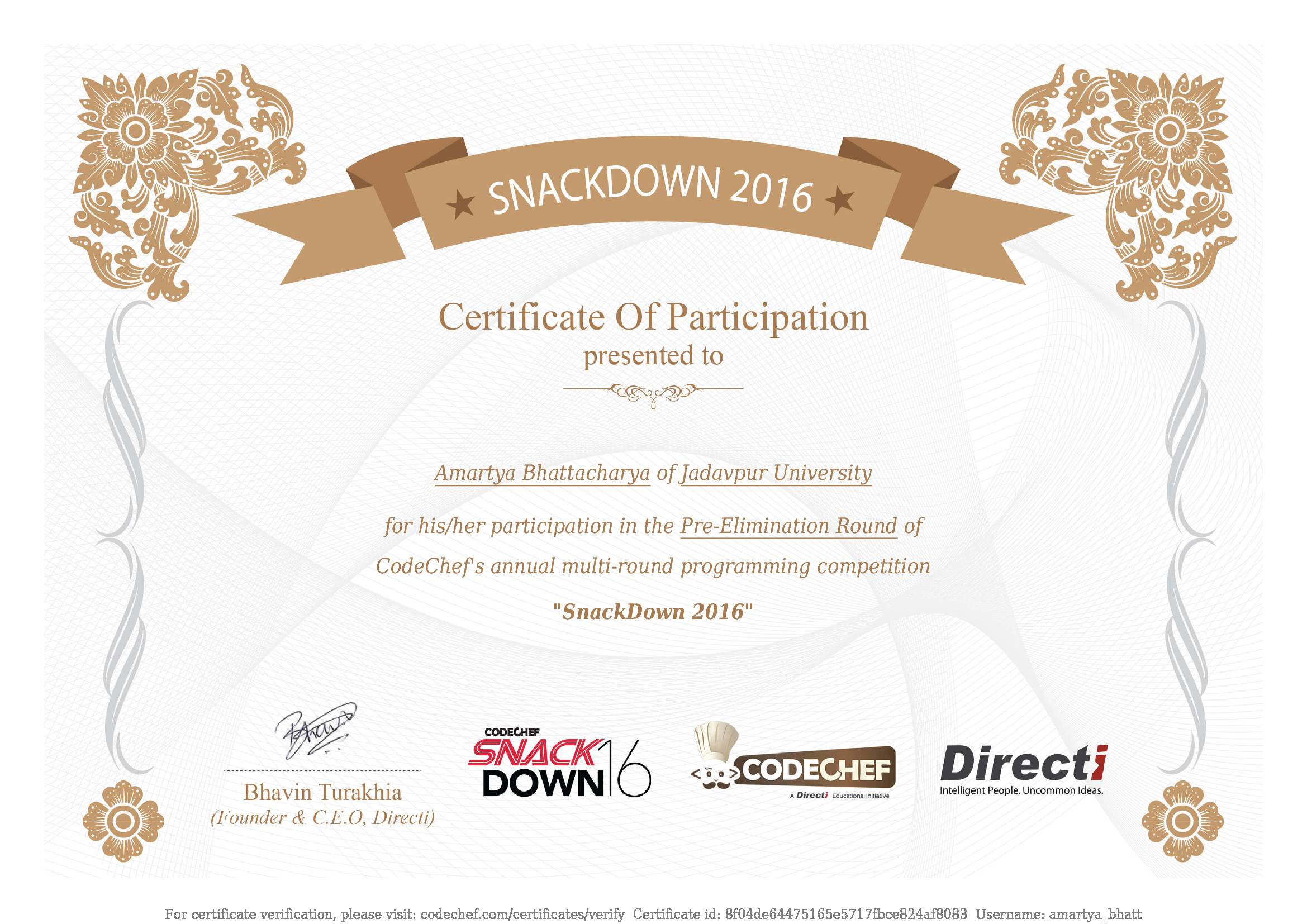 Awarded to Amartya Bhattacharya